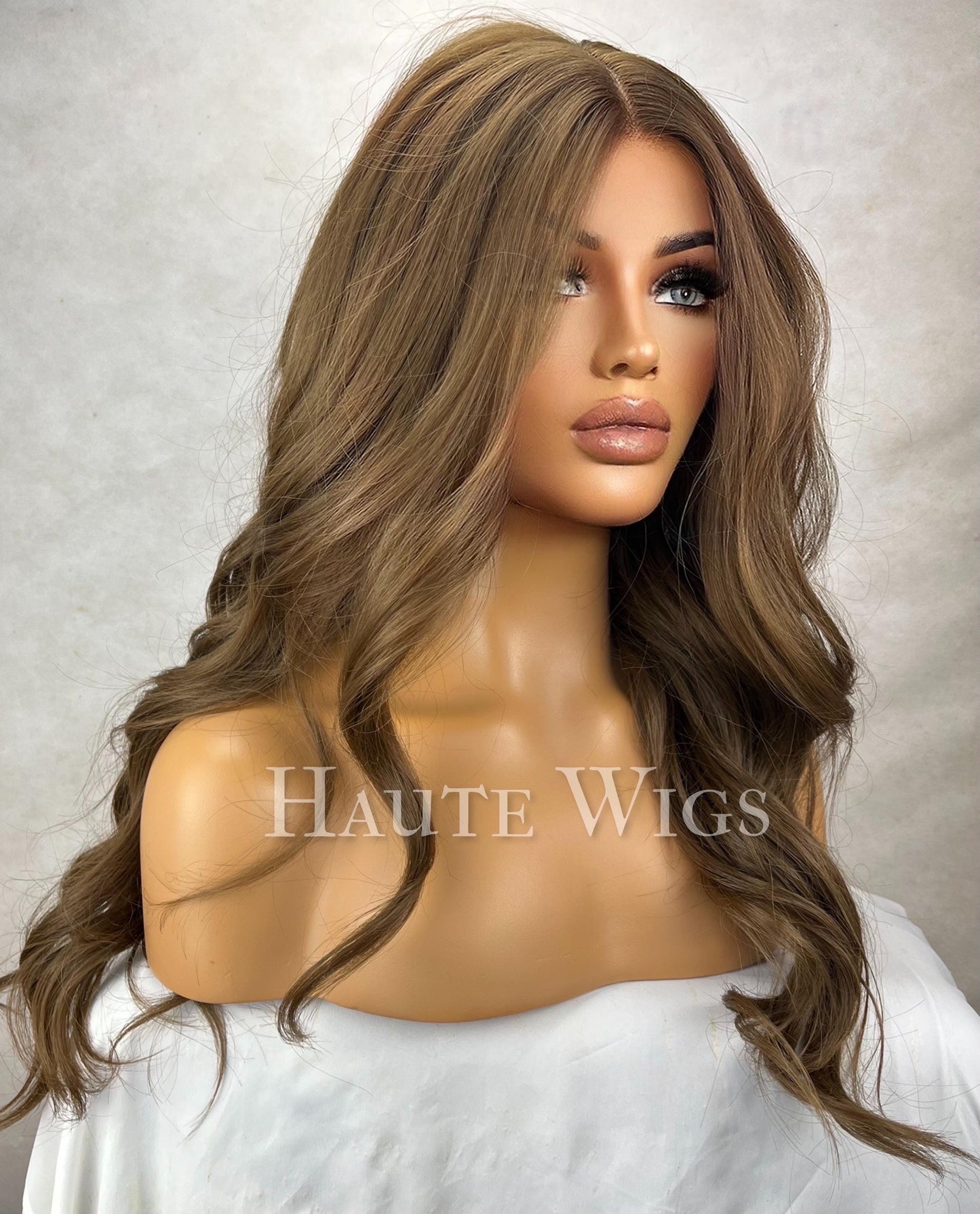 Free Part Natural Look Wig | Brown Large Lace Front Wig | Straight Human Hair Blend Synthetic Wig | Layered wavy