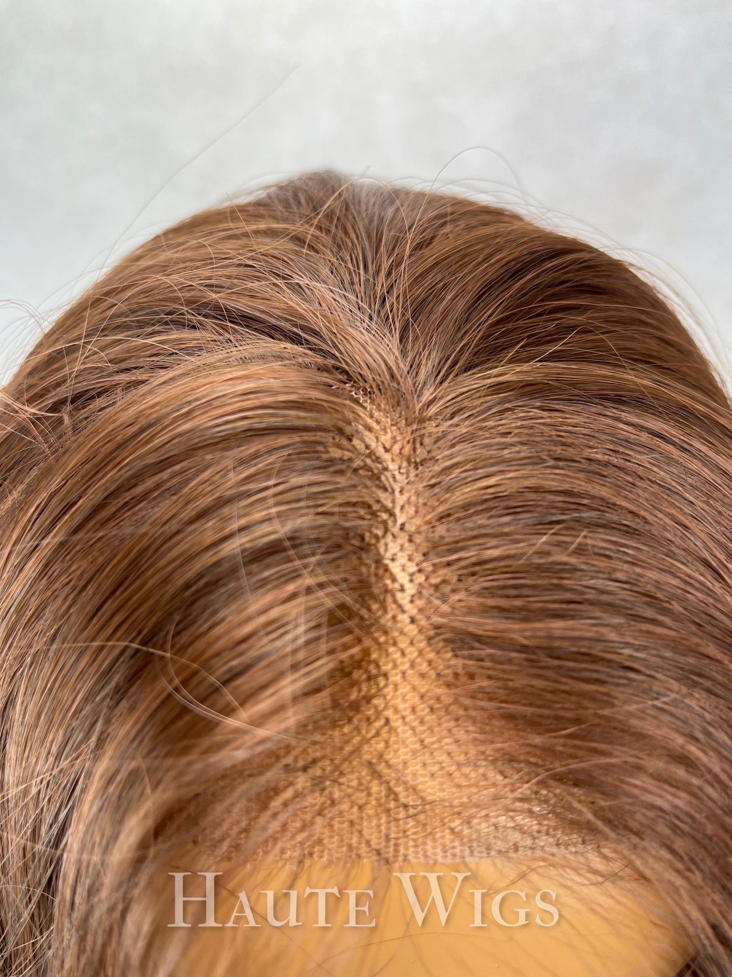 Free part 22 Inch red tone Brown Wig: Human Hair Blend, Lace Front, No highlights