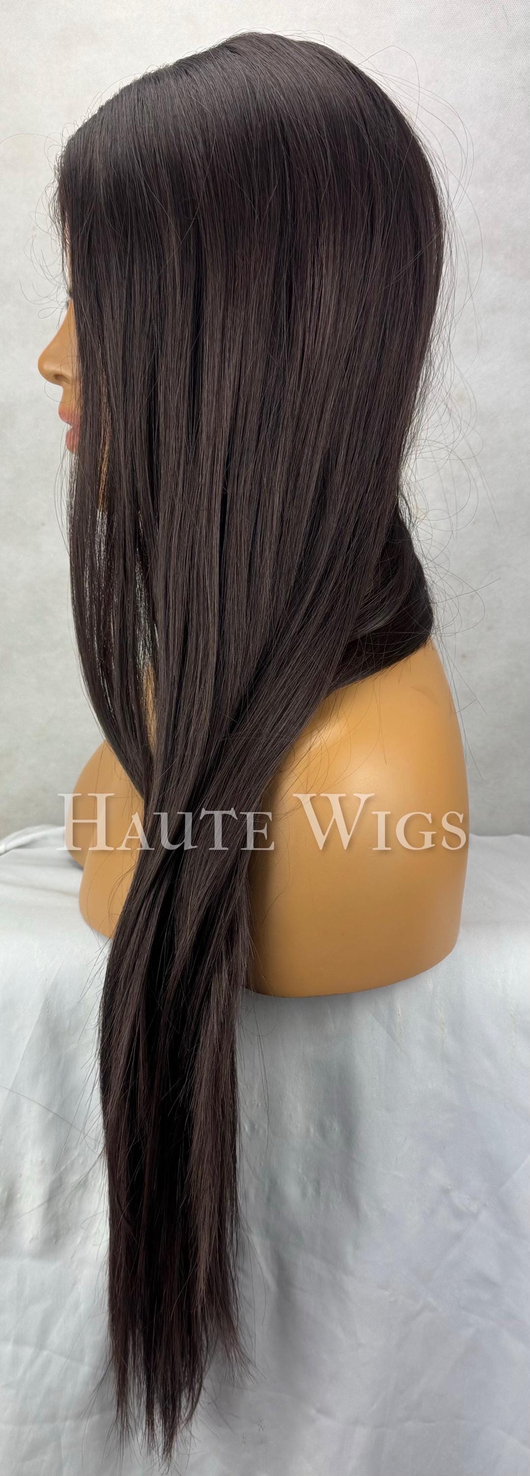 Old school 90s Straight Darkest Brown Wig: 26 Inch Lace Front Wig