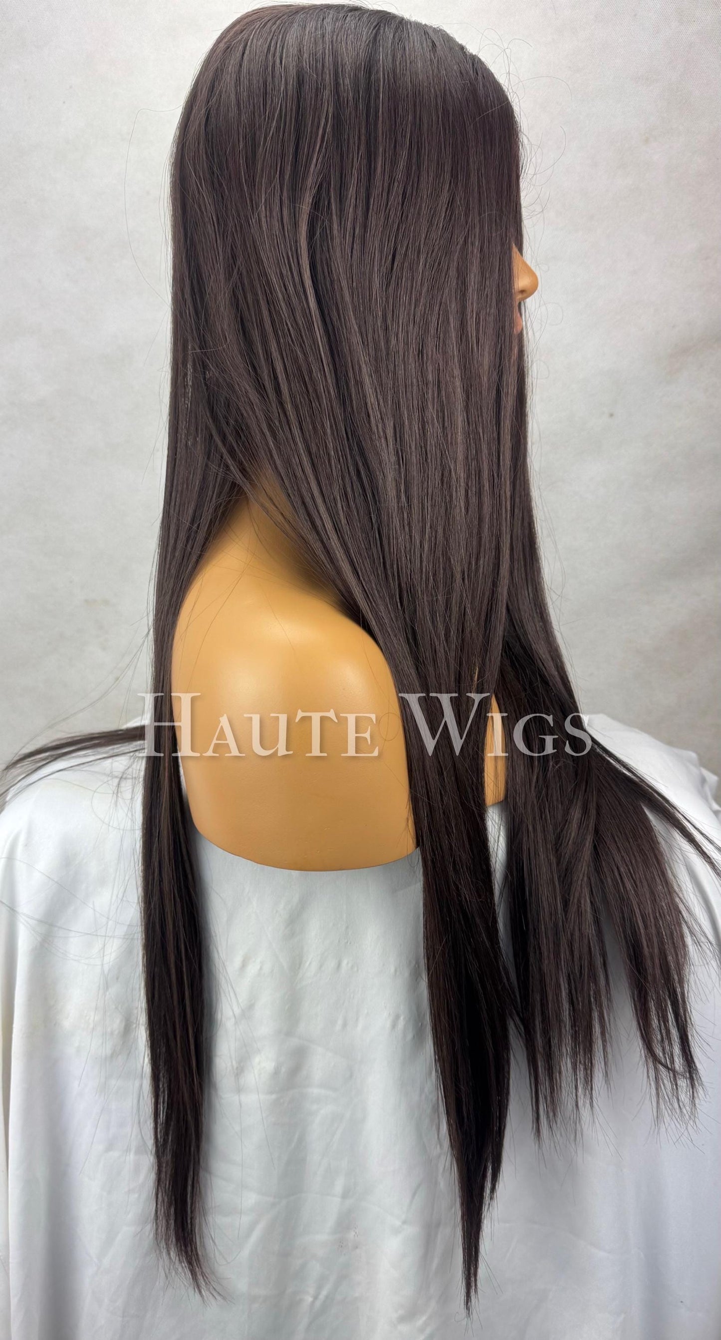 Old school 90s Straight Darkest Brown Wig: 26 Inch Lace Front Wig