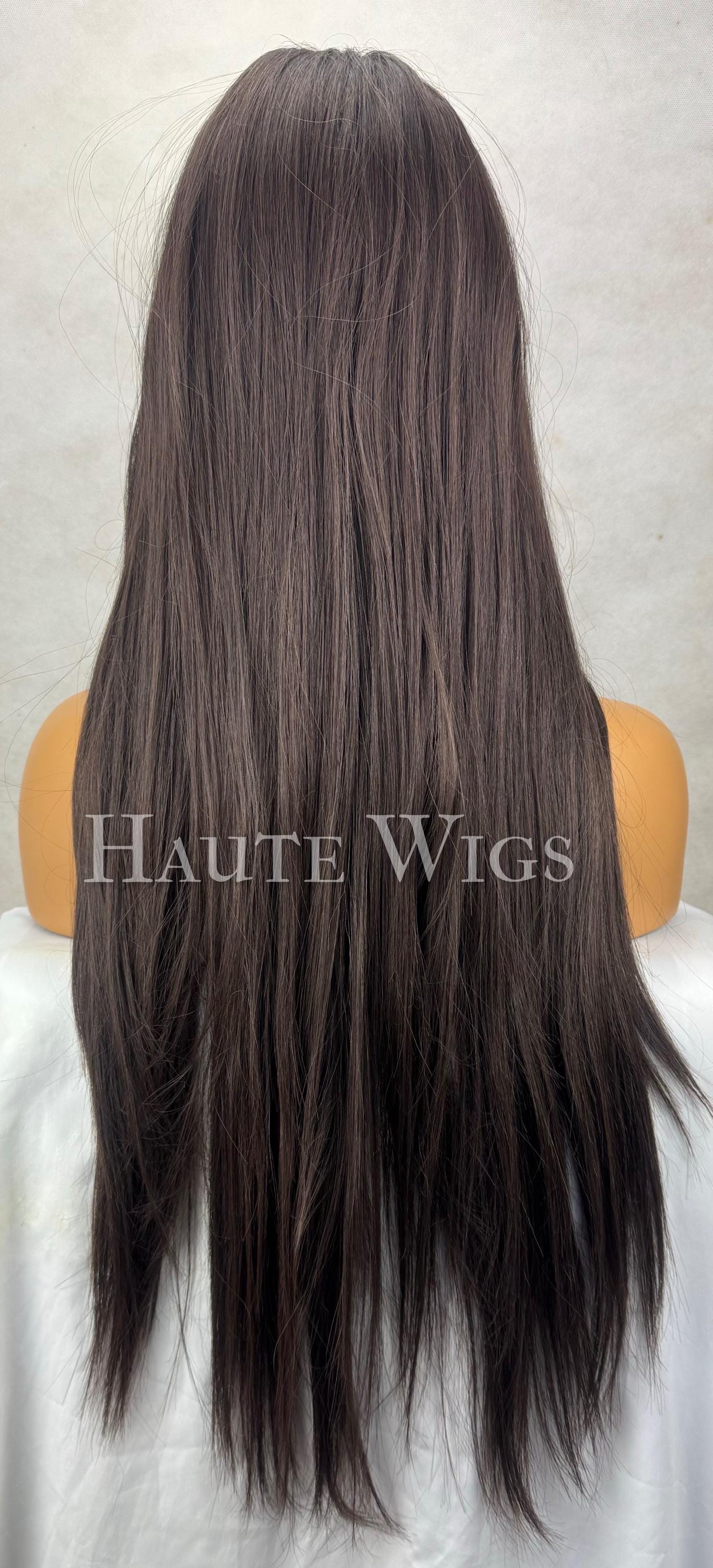 Old school 90s Straight Darkest Brown Wig: 26 Inch Lace Front Wig