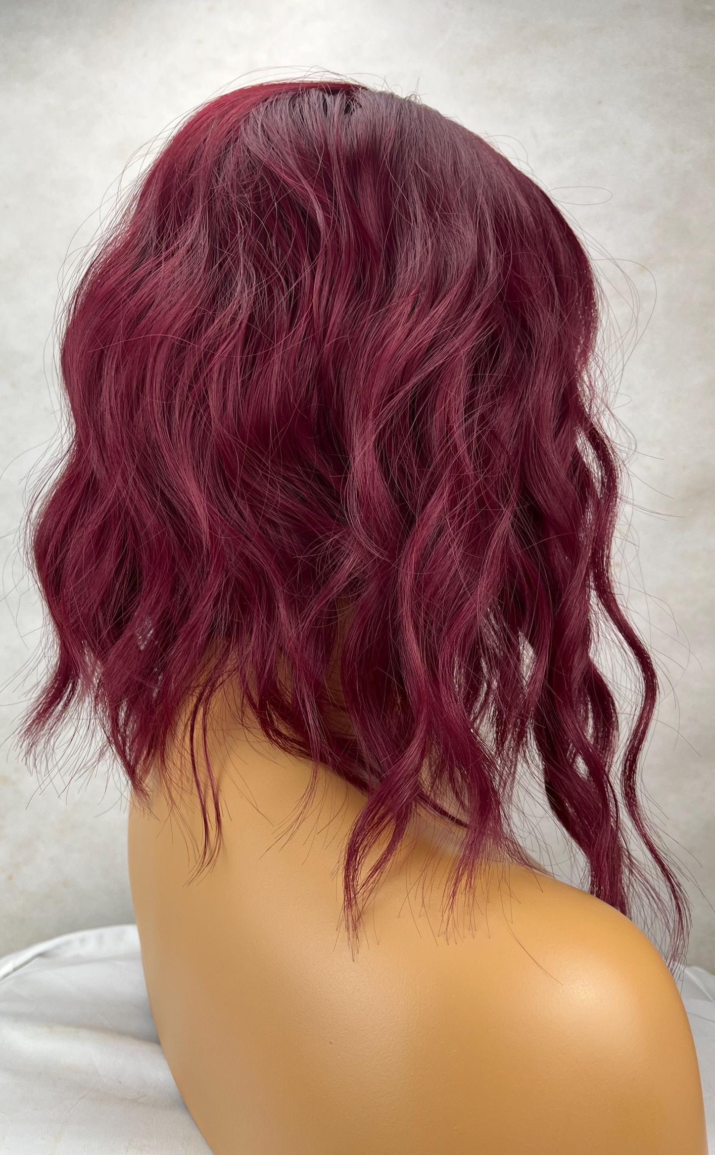 Buff ting - 14 Inch Dark Red Maroon burgundy Bangs Fringe Wig No Lace Front Long Wavy Curly Wigs Ladies Eye Catching