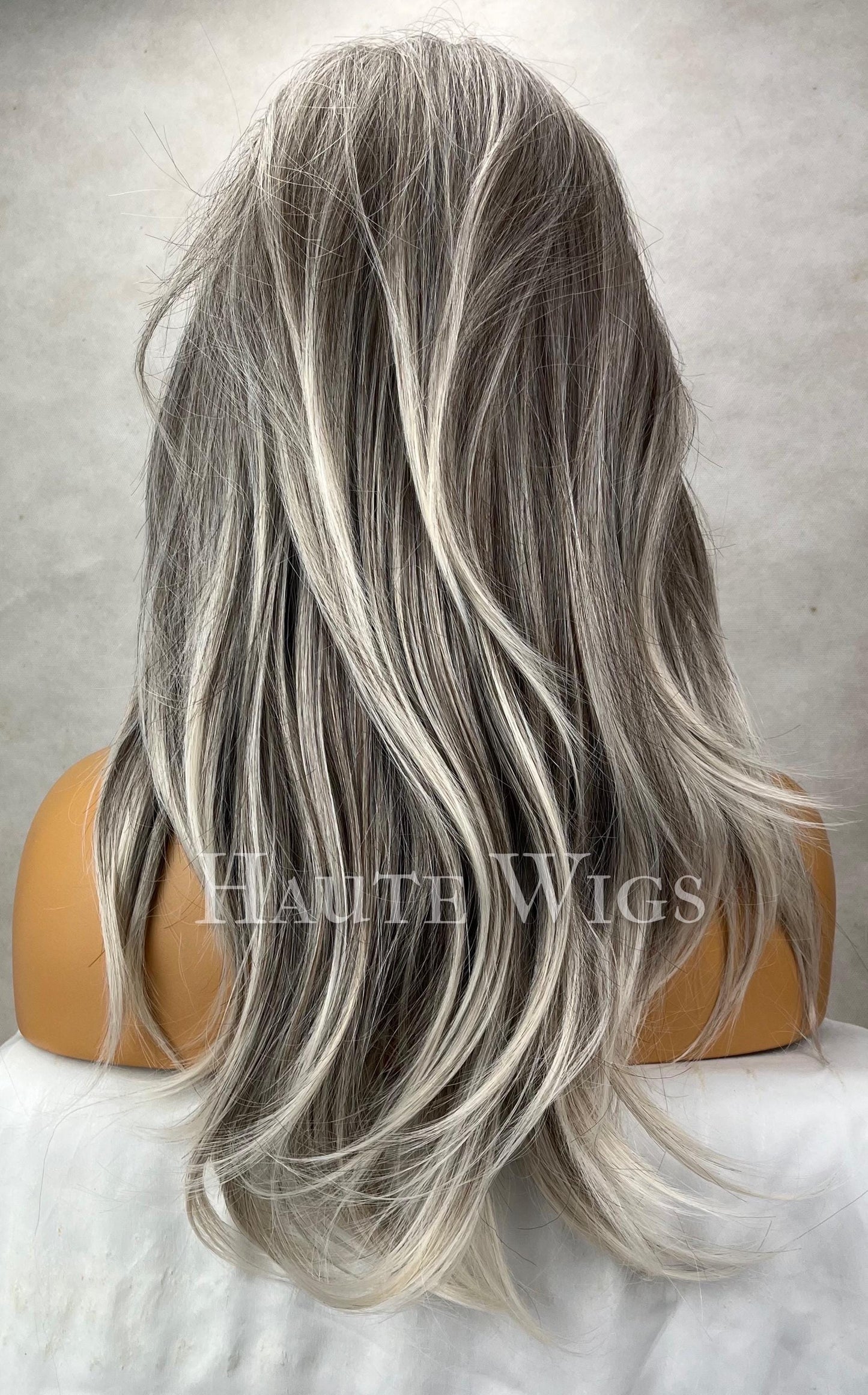Gray Free Part Silver Ash Blonde Balayage Wig: 20 Inch Straight Lace Front Wig Grey Haute wigs baby 6 x 14 lace