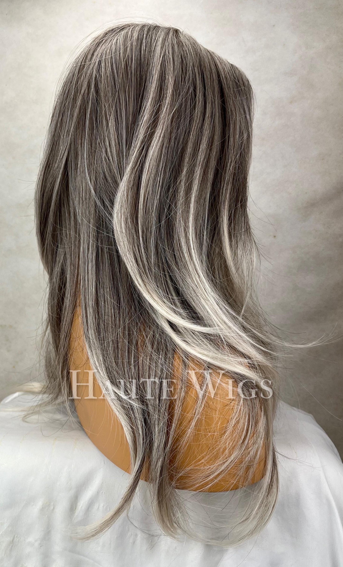 Gray Free Part Silver Ash Blonde Balayage Wig: 20 Inch Straight Lace Front Wig Grey Haute wigs baby 6 x 14 lace