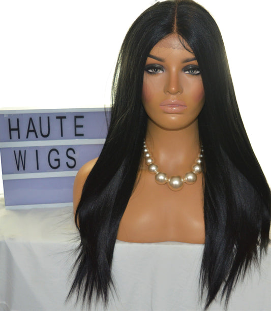 Black - 28 Inch Dark Black Wig Long Straight Thick High Density Womens Wig Human Hair Lace Front Wigs Realistic Beautiful Baby Hairs