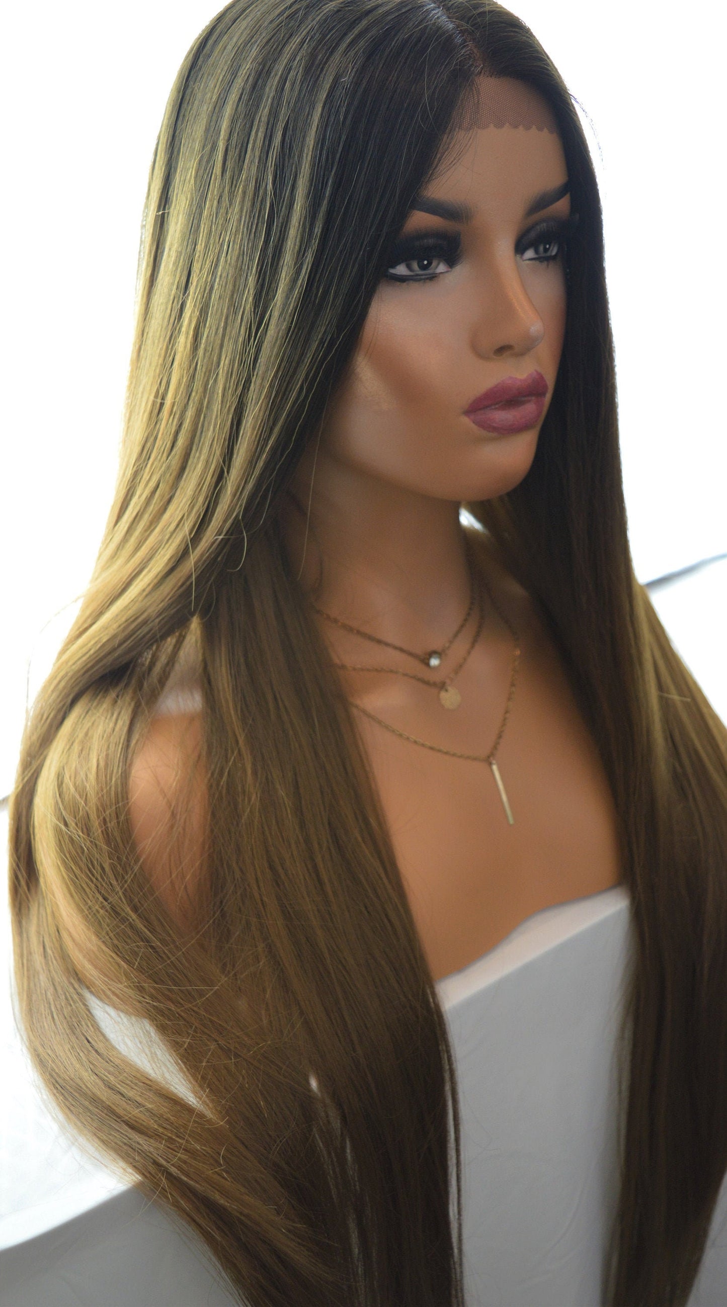 XXX Extra Long Straight Wig 40 Inches Lace Front Wigs Ombre Brunette Rich Brown Human Hair Blends Womens Ladies Hair Amazing