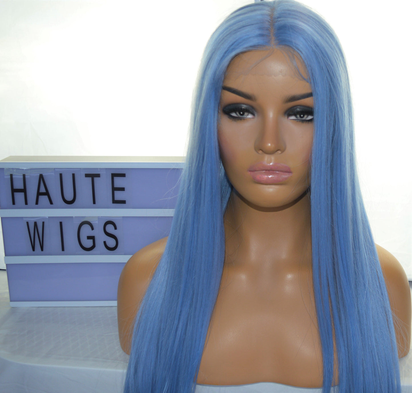 Azura Icy Baby Sky Blue Wig Straight Light Blue Wig Lace Front T Part Human Hair Blends Synthetic Wig Ladies Womens Luxury Wigs