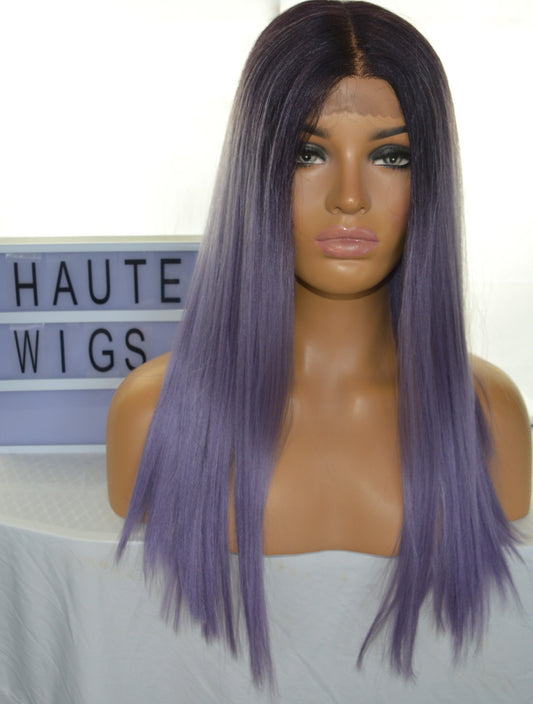 Ombre Lilac Light Purple Violet Wig Long Straight Lace Front Human Hair Blends Wig Dark Roots Ladies Womens Wigs