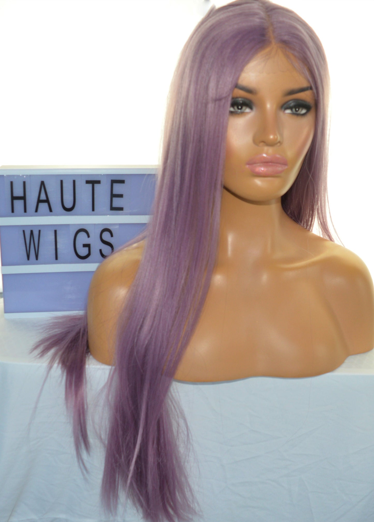 Lilac Light Purple Violet Wig Long Straight HD Lace Front Human Hair Blends Wig Ladies Womens Wigs