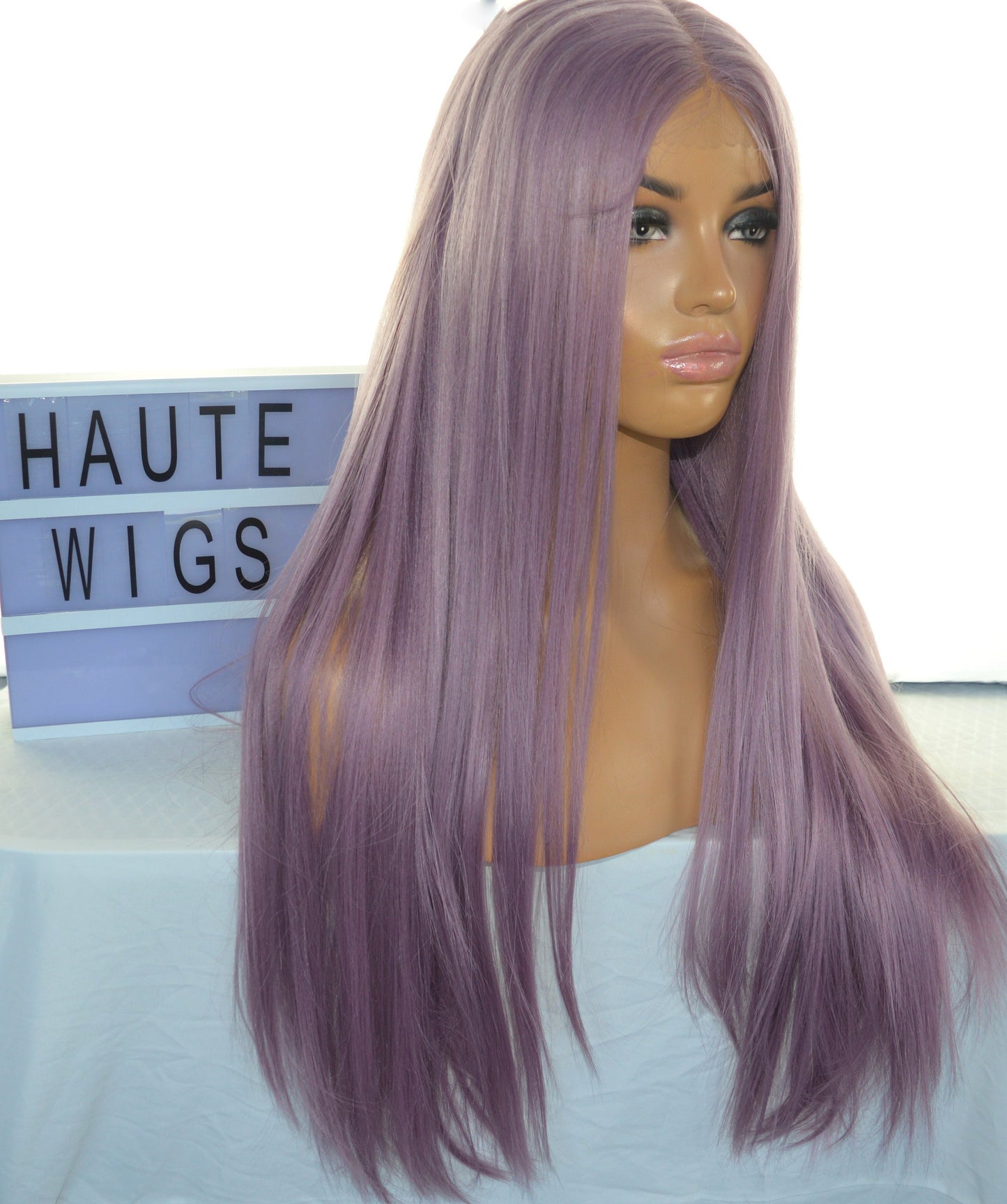 Lilac Light Purple Violet Wig Long Straight HD Lace Front Human Hair Blends Wig Ladies Womens Wigs