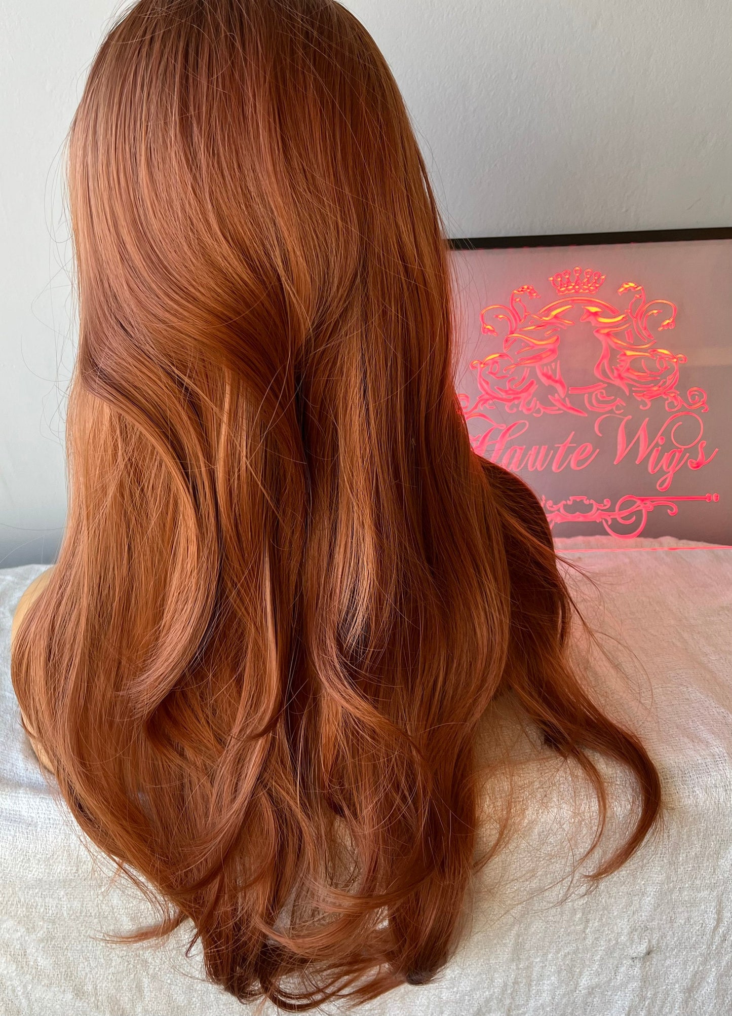 AUBURN Copper Wig With Bangs / Fringe Long Deep Golden Ginger Brown Layered Silky Wavy Curly Ladies Womens Wigs No Lace Front