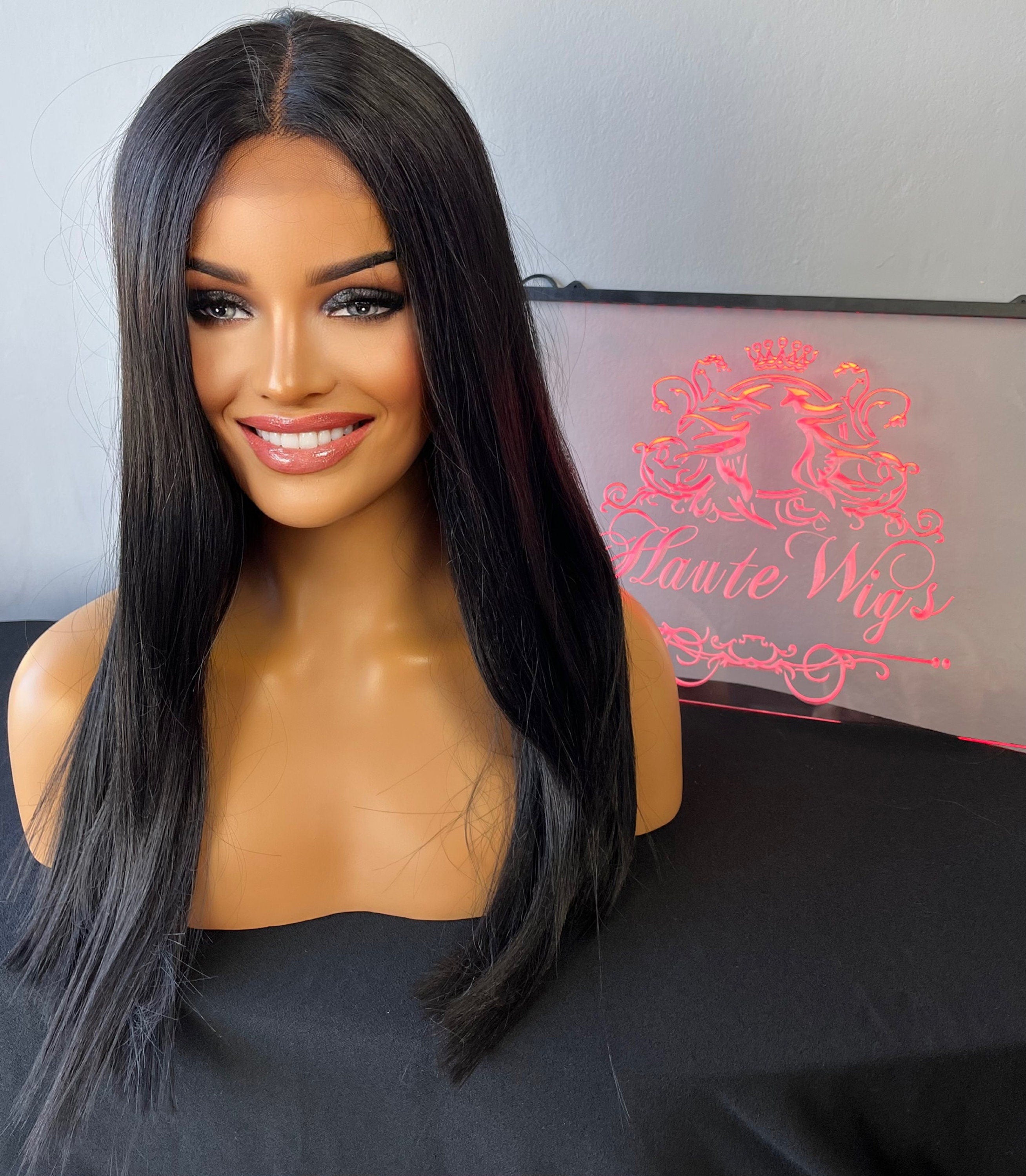 19 Inch Dark Black Wig Long Straight Medium Density Womens Wig