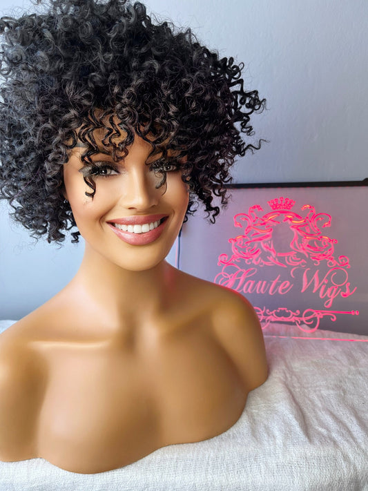 Fun Dark Black VERY Curly Wig | Water Waves | Jerry Curl | Vegan Synthetic | No Lace Front | Fancy Dress | Celebrity Spoof Wig
