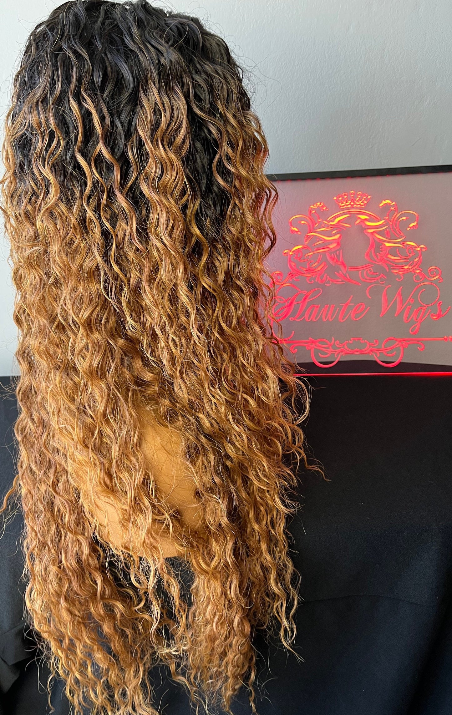 WET Look Jerry Curl Perm 24 Inch Blonde Light Golden Brown Ombre Wig W Bangs Fringe No Lace Front Human Hair Synthetic Blends Extra CURLY