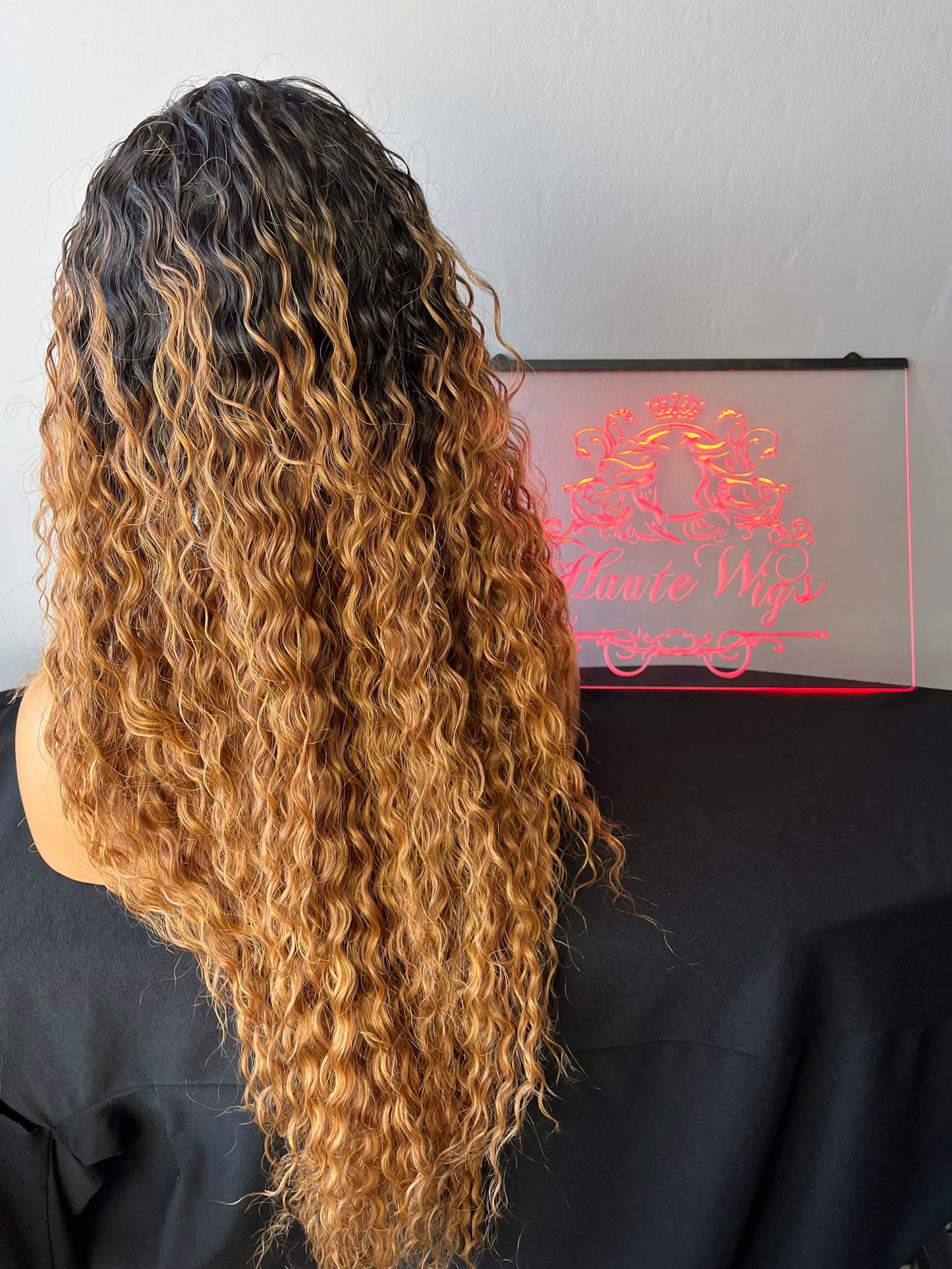WET Look Jerry Curl Perm 24 Inch Blonde Light Golden Brown Ombre Wig W Bangs Fringe No Lace Front Human Hair Synthetic Blends Extra CURLY