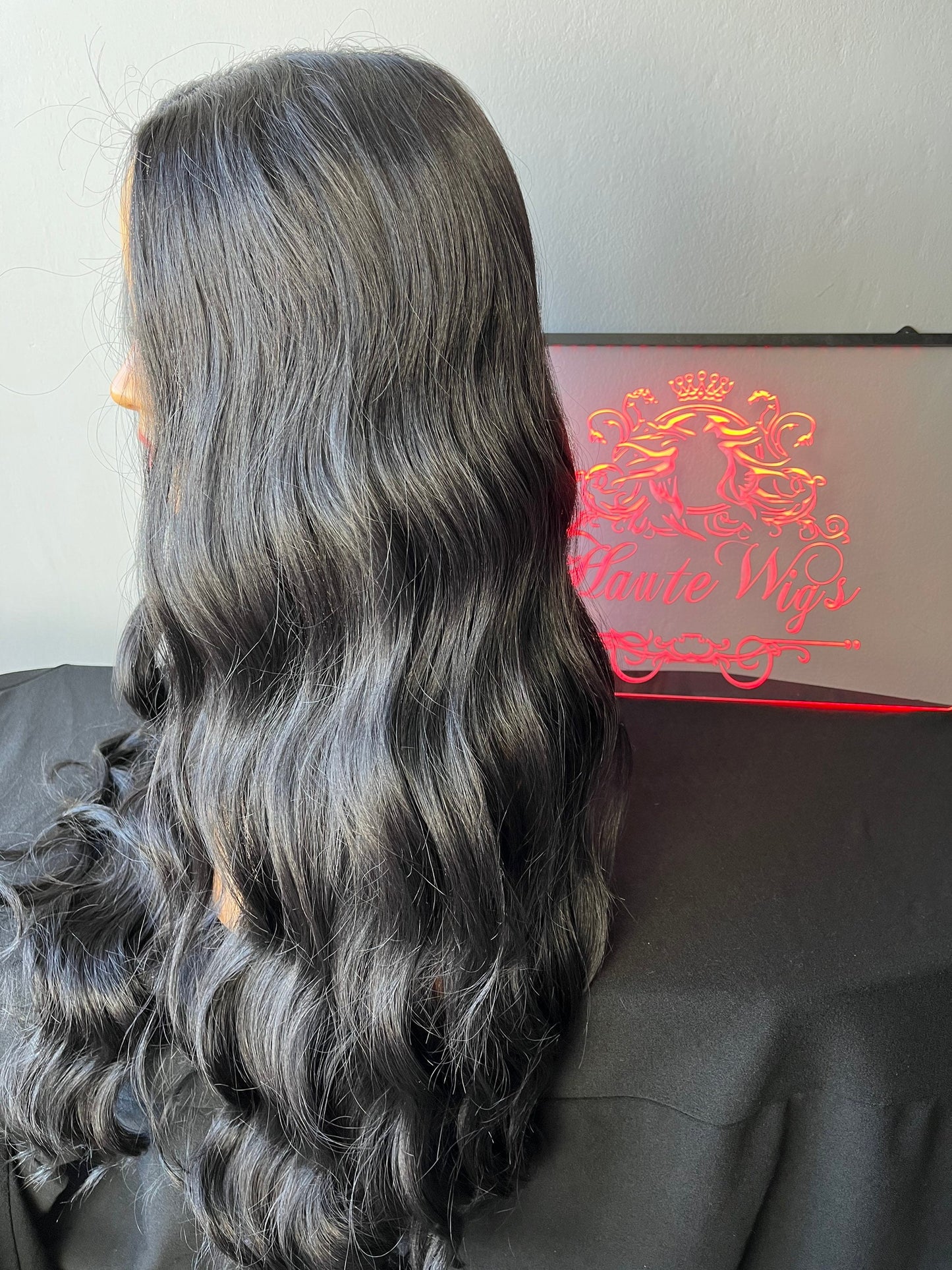 Kim Kardashian Inspired Wavy xxx Long 36 Inches NoLace Front Wig Deep Black Stunning Human Hair Synthetic Blends mix Curly Beautiful Density