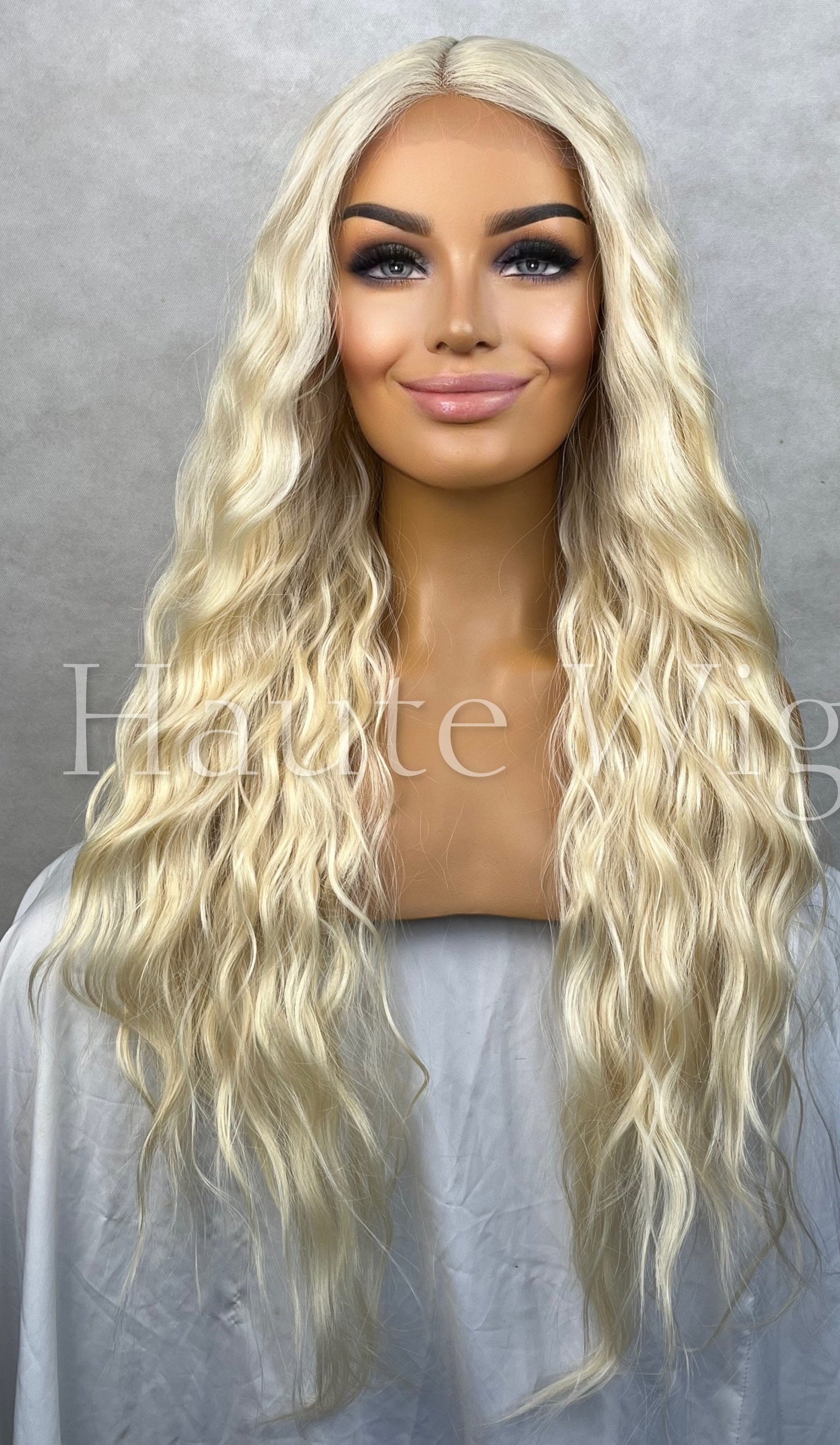 Wavy Ash Light Blonde 613 Wig T Part Lace Front Ice Platinum Peroxide Blonde Human Hair Synthetic Blends Gift For Her Realistic wigs