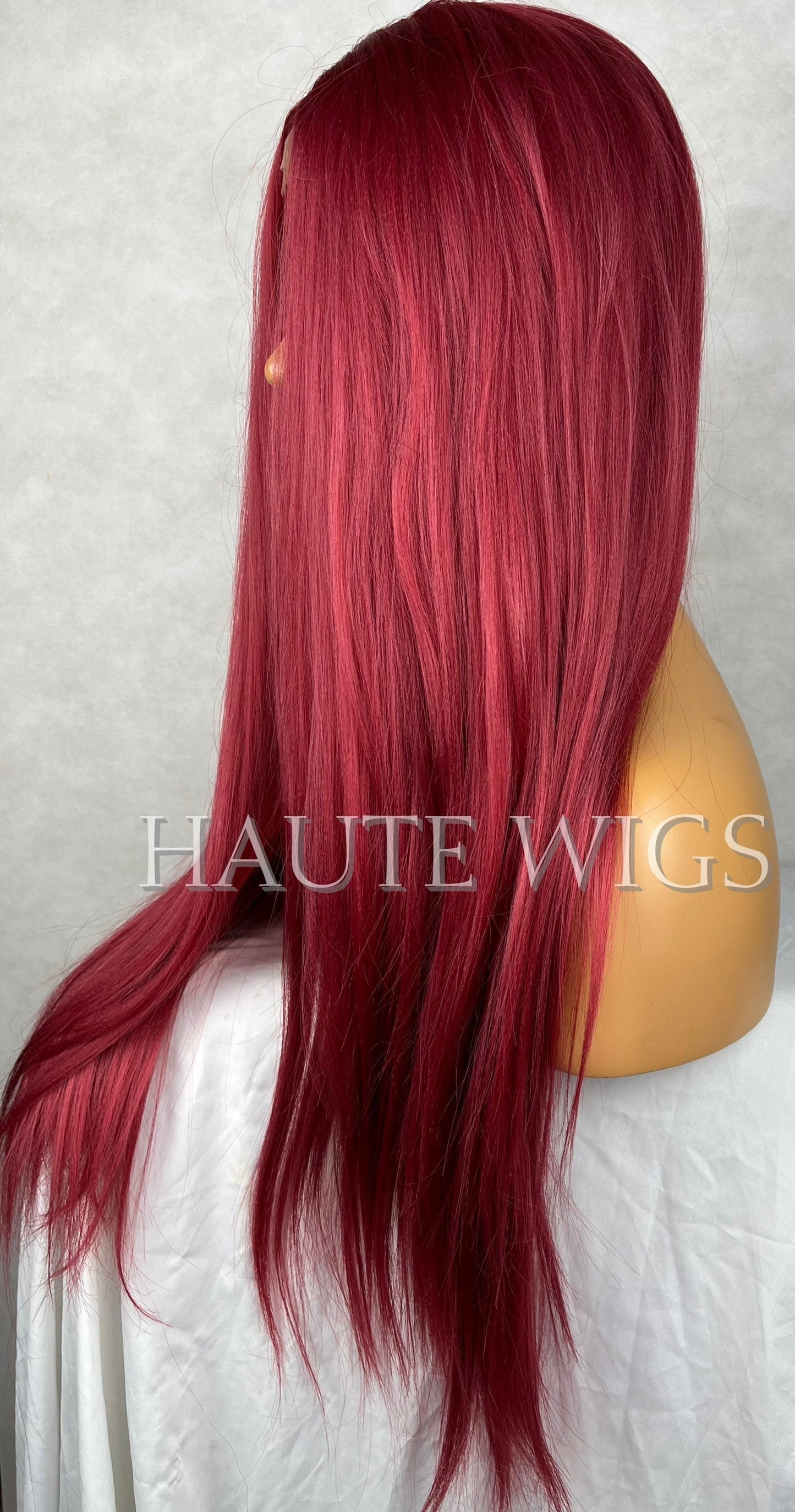 STUNNING Red Long 30 Inches Lace Front Womens Wig Ladies Gift for her Sexy Baby Hairs Center Parting Straight Wigs