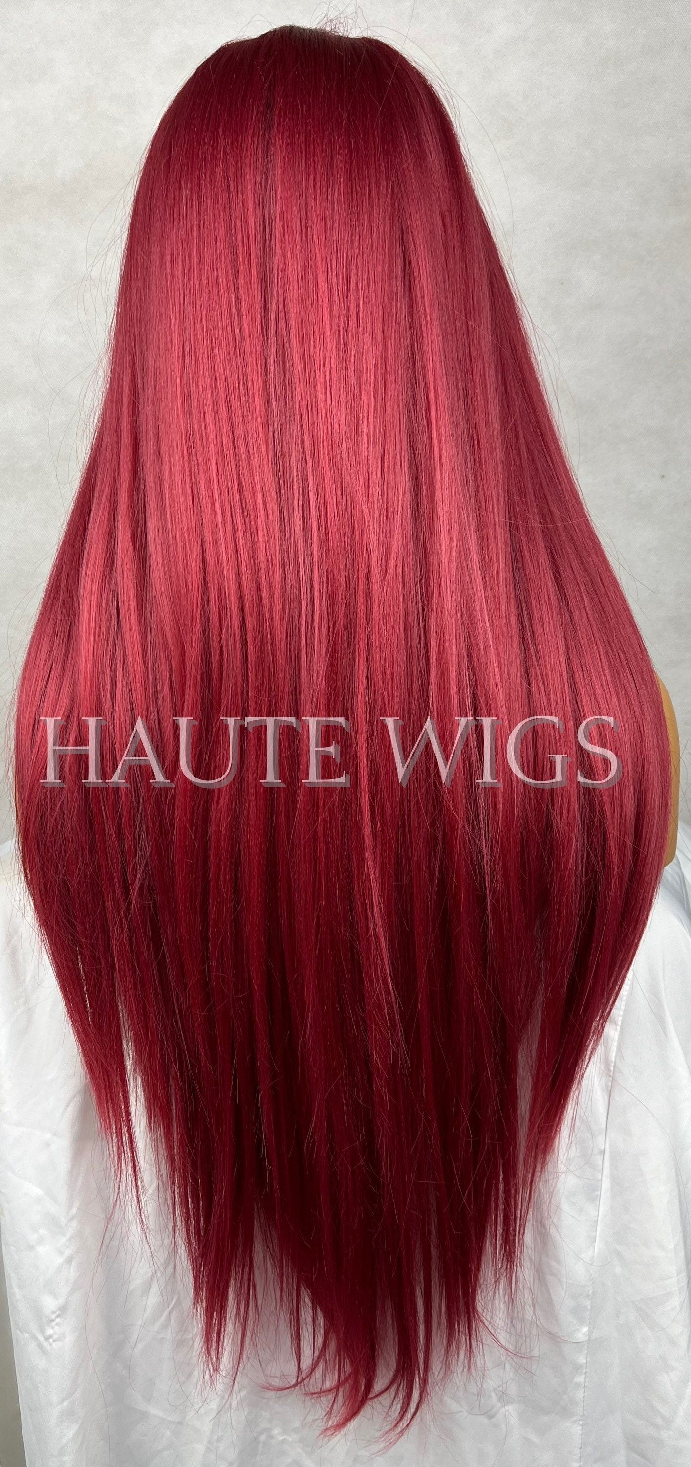 STUNNING Red Long 30 Inches Lace Front Womens Wig Ladies Gift for her Sexy Baby Hairs Center Parting Straight Wigs