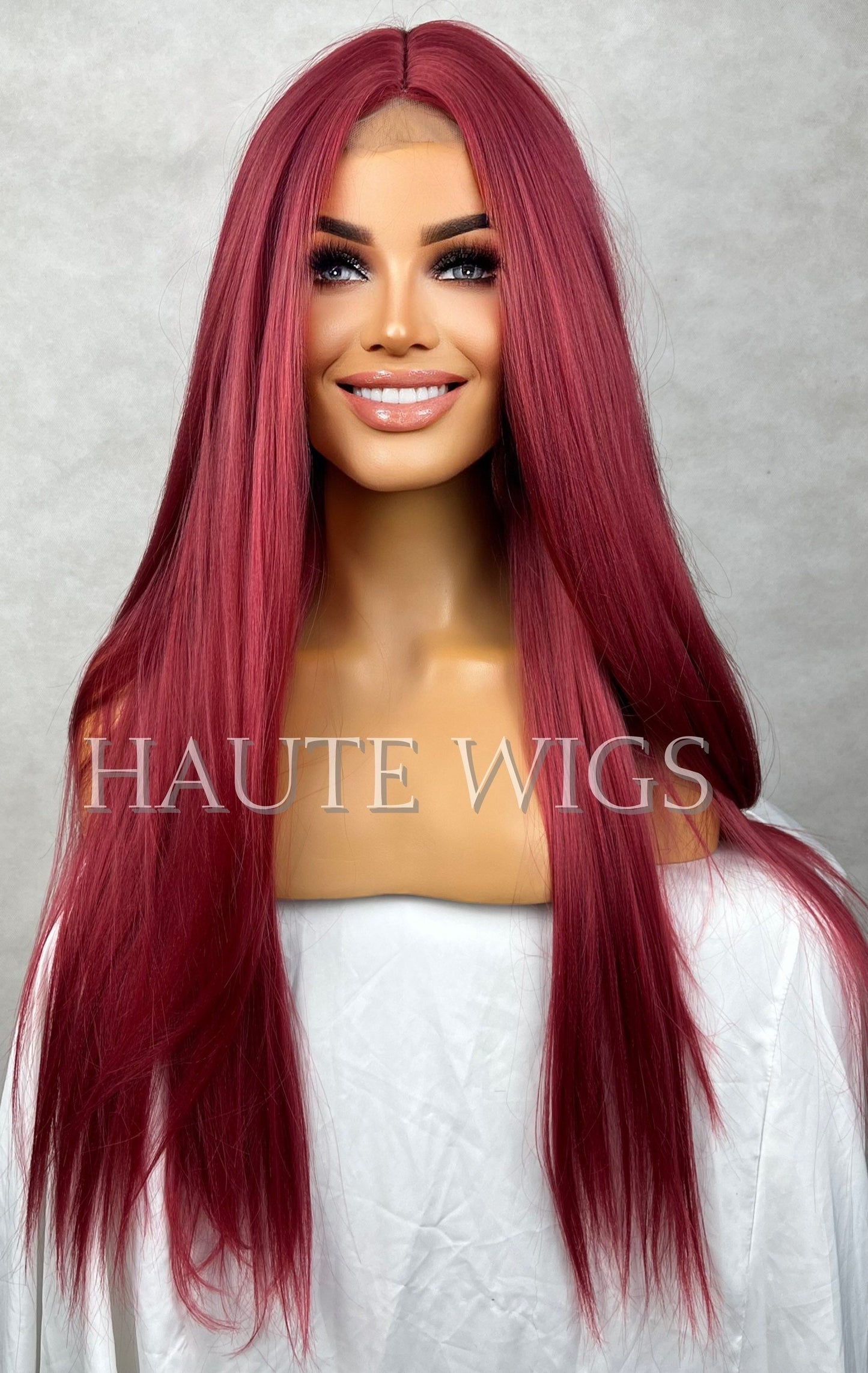 STUNNING Red Long 30 Inches Lace Front Womens Wig Ladies Gift for her Sexy Baby Hairs Center Parting Straight Wigs