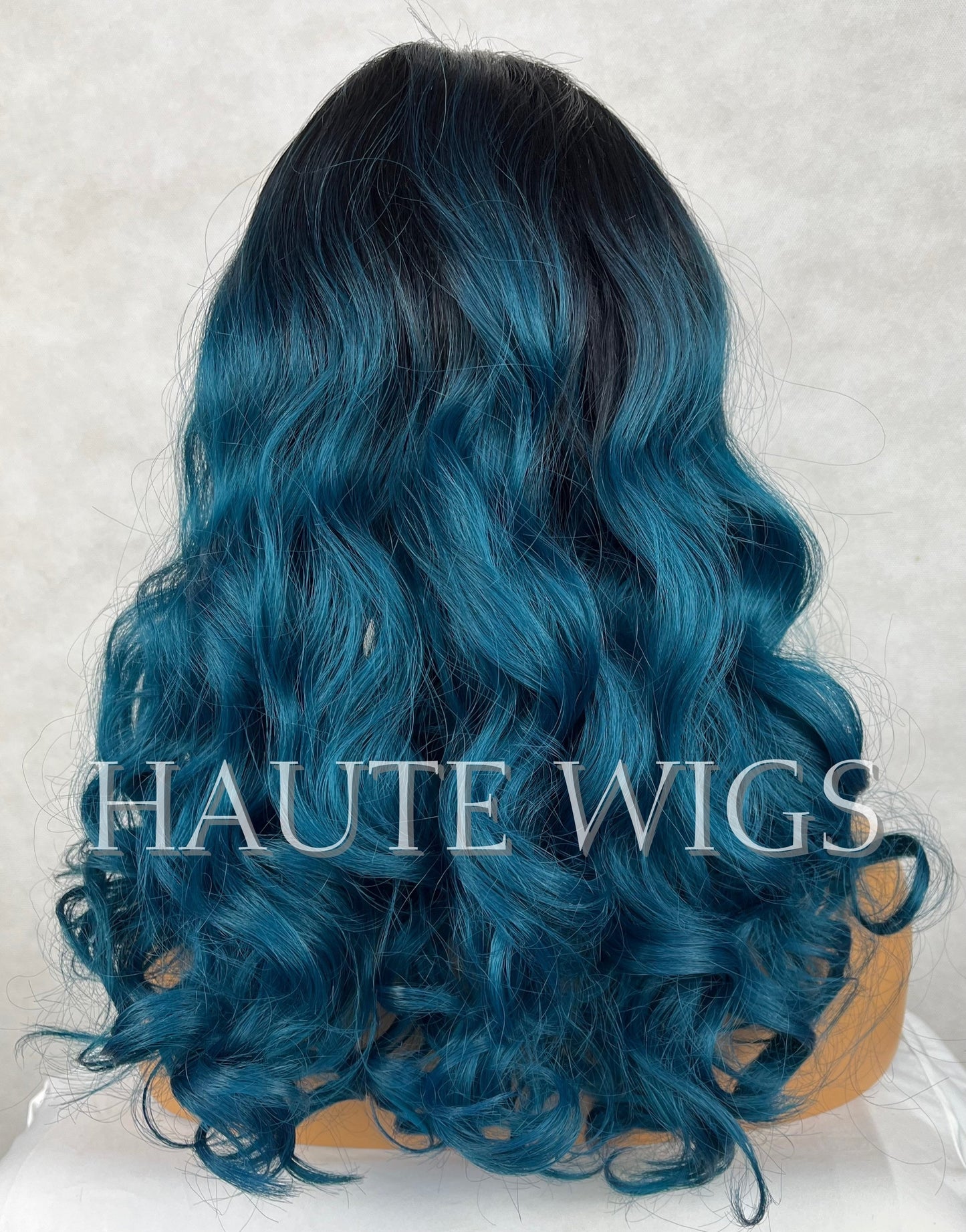 14 Inch Ombre Turquoise Teal Dark Sea Aqua Blue Green Wig Long Wavy Curly NO Lace Front Human Hair Blends Wig Dark Roots Ladies Womens Wigs