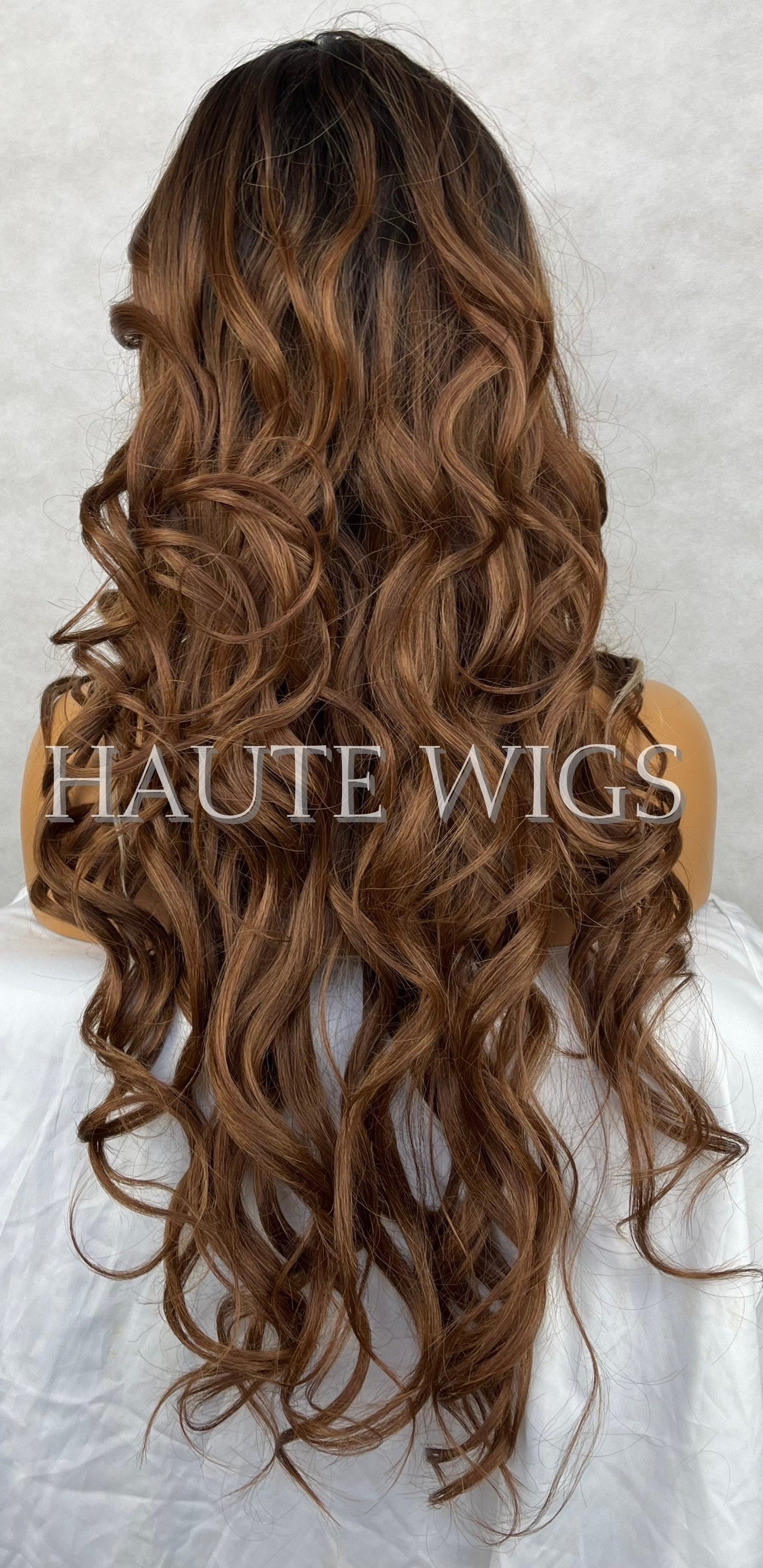 Money Piece 24 Inch Long Wig Brown Brunette Ombre Blonde Highlights Streaks Balayage Straight Lace Front Wavy Human Hair Blends Wigs