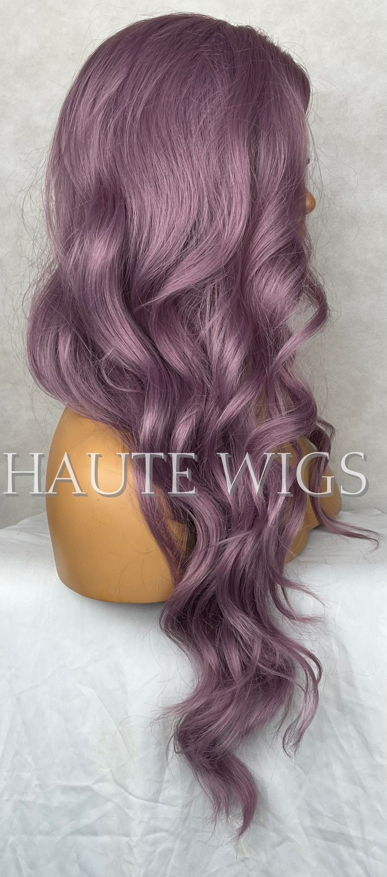 Purple Haze Lilac Light Violet Wig Long Wavy side parting HD Lace Front Human Hair Blends Wig Gift for her Ladies Womens Wigs