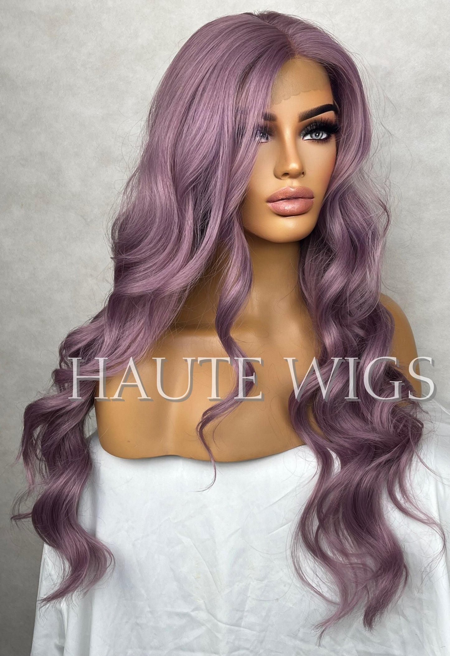 Purple Haze Lilac Light Violet Wig Long Wavy side parting HD Lace Front Human Hair Blends Wig Gift for her Ladies Womens Wigs