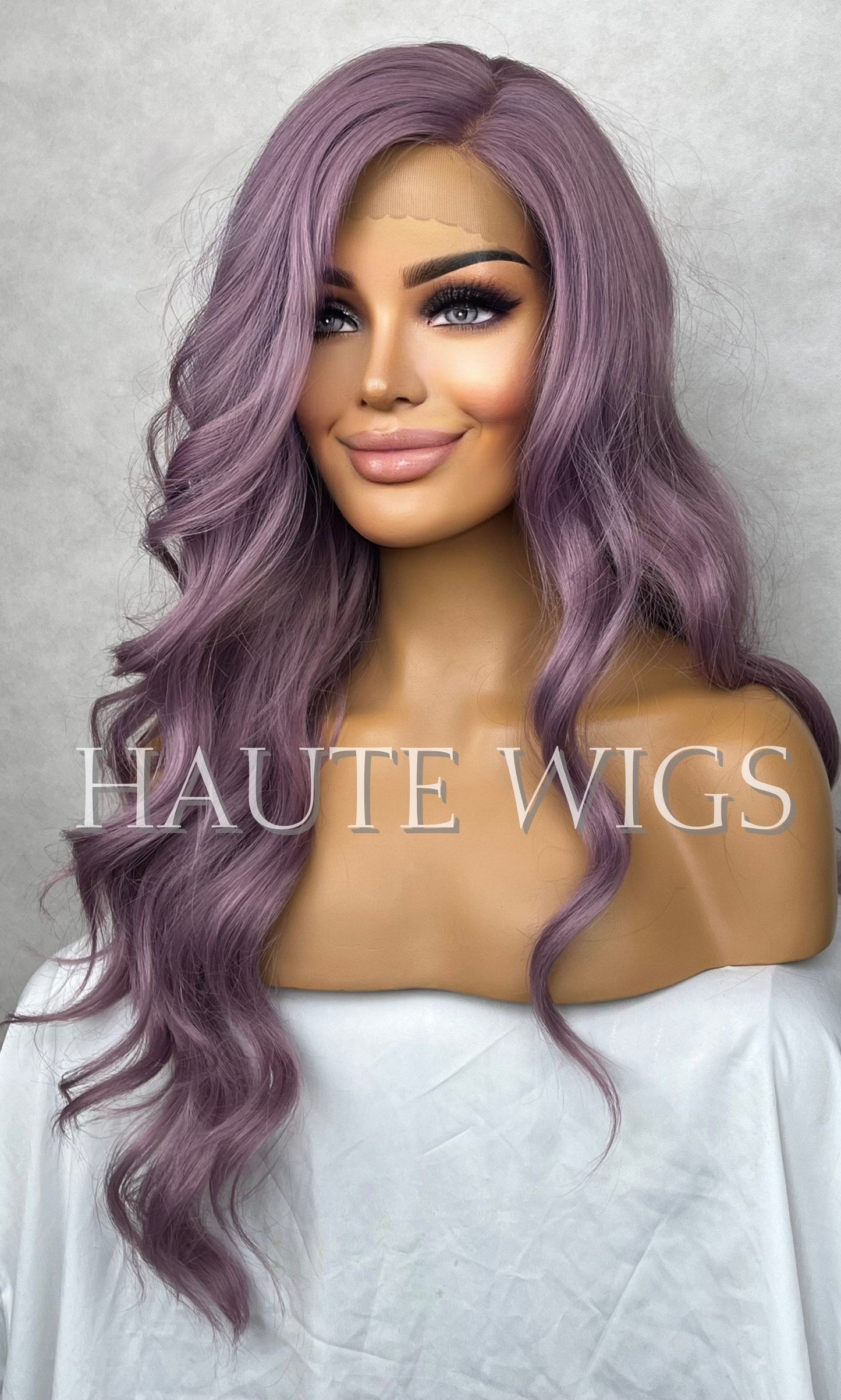 Purple Haze Lilac Light Violet Wig Long Wavy side parting HD Lace Front Human Hair Blends Wig Gift for her Ladies Womens Wigs