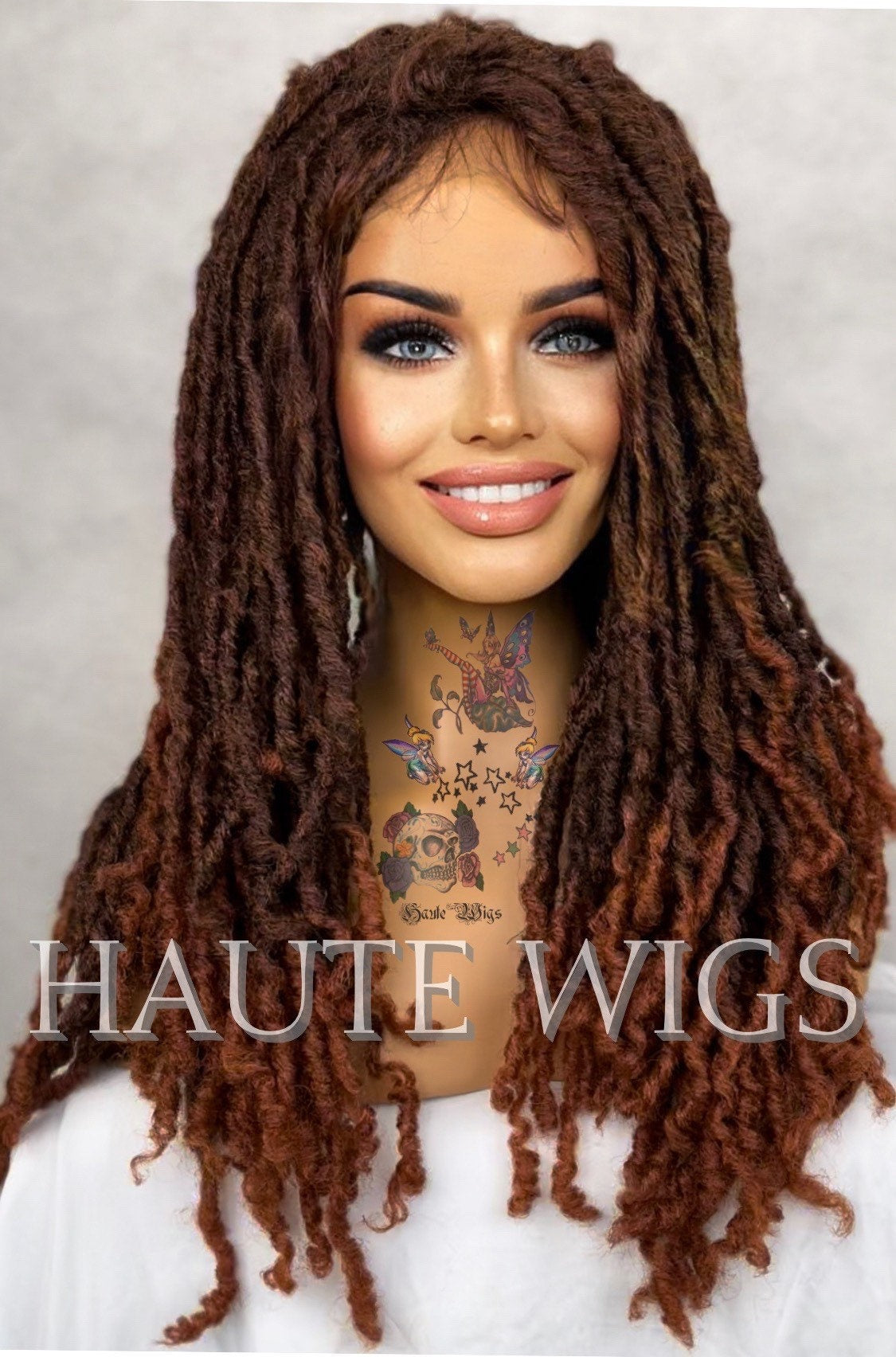 Brown Auburn Locs 18 Inch Dreadlock Dreads Wig lace Front Baby Hair Human Hair Blends HD Lace Womens Mens Wig Eye Catching