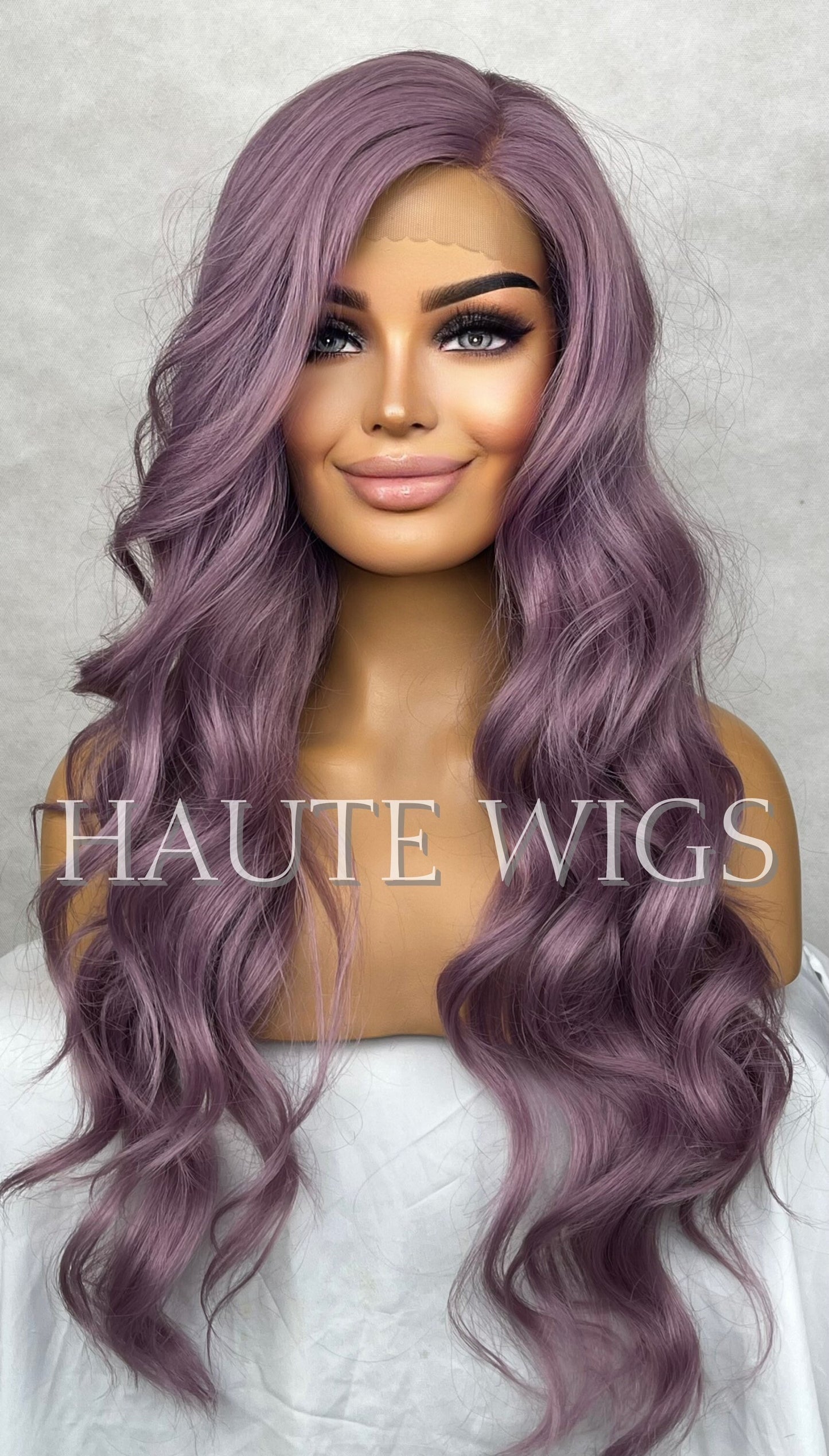 Purple Haze Lilac Light Violet Wig Long Wavy side parting HD Lace Front Human Hair Blends Wig Gift for her Ladies Womens Wigs