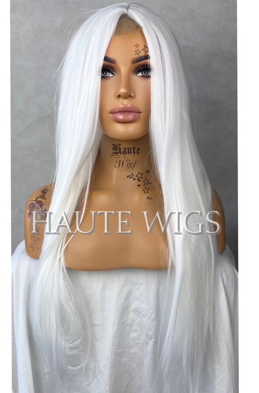 SNOW WHITE Light Platinum White Hair Blonde Womens Long Wig Lace Front Realistic Synthetic Wig Vegan Straight Ladies Wig Gift