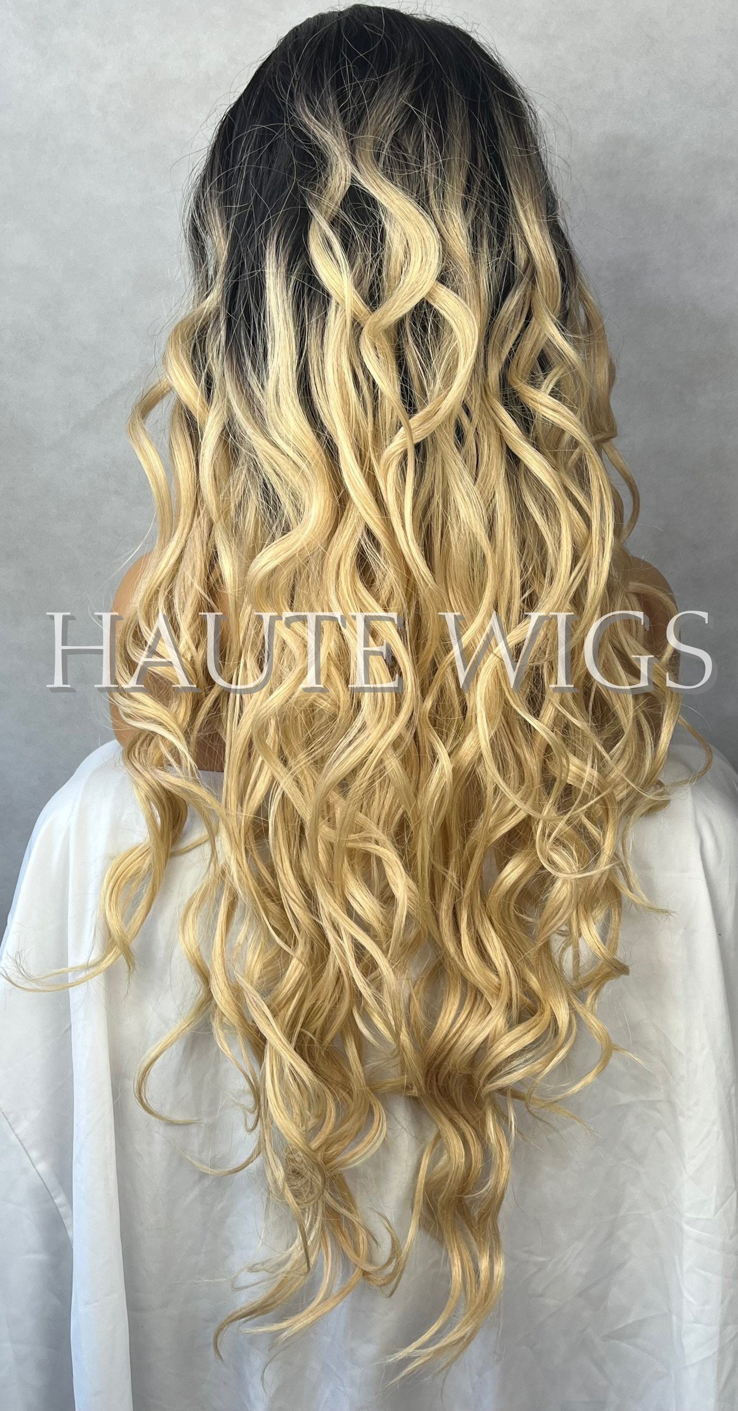 Wavy Curly XXX Long 32 Inches Wig NO Lace Front Ombre Sexy Blonde Human Hair Blends Womens Wigs Gift For Her Haute Wigs