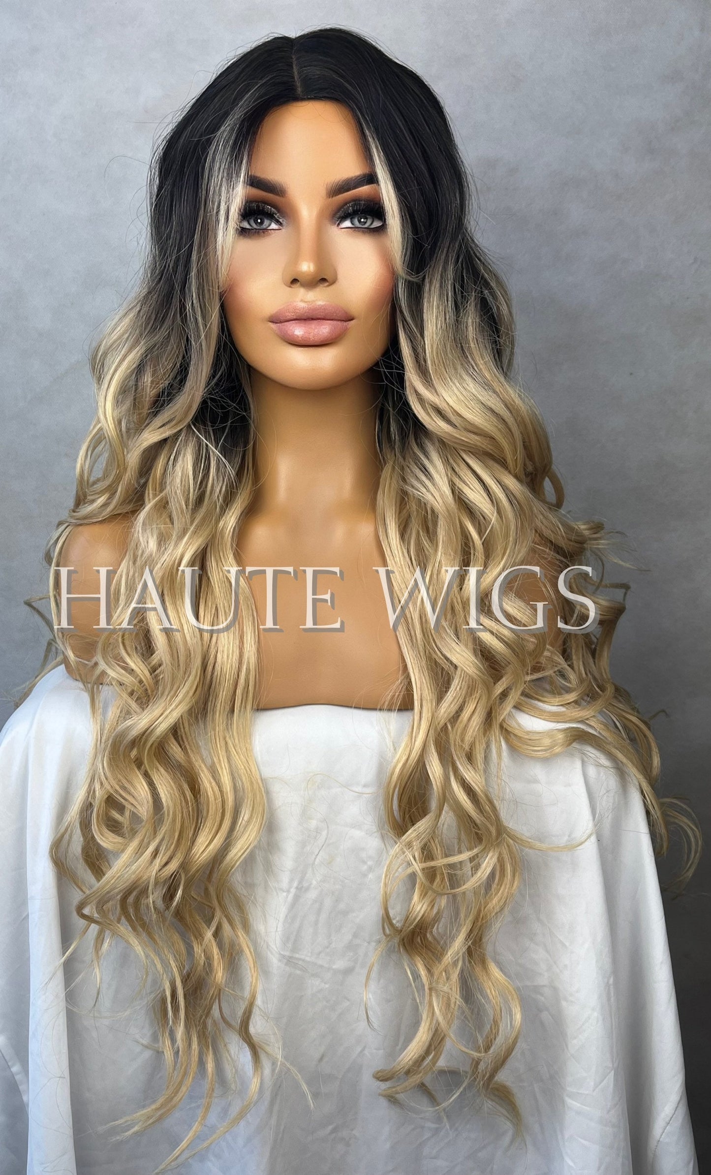 Wavy Curly XXX Long 32 Inches Wig NO Lace Front Ombre Sexy Blonde Human Hair Blends Womens Wigs Gift For Her Haute Wigs