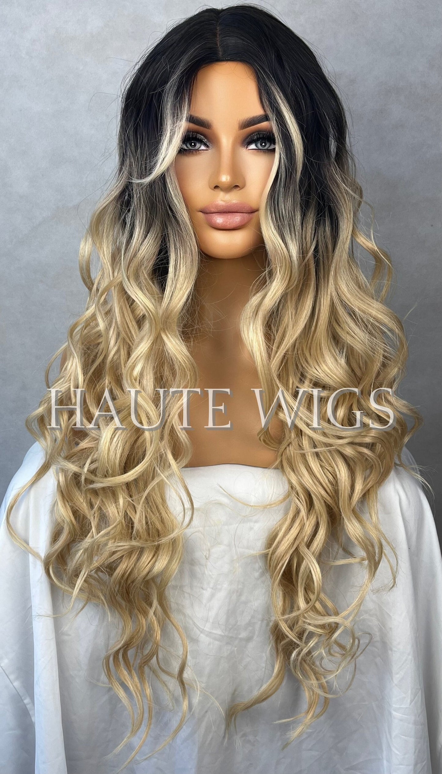 Wavy Curly XXX Long 32 Inches Wig NO Lace Front Ombre Sexy Blonde Human Hair Blends Womens Wigs Gift For Her Haute Wigs