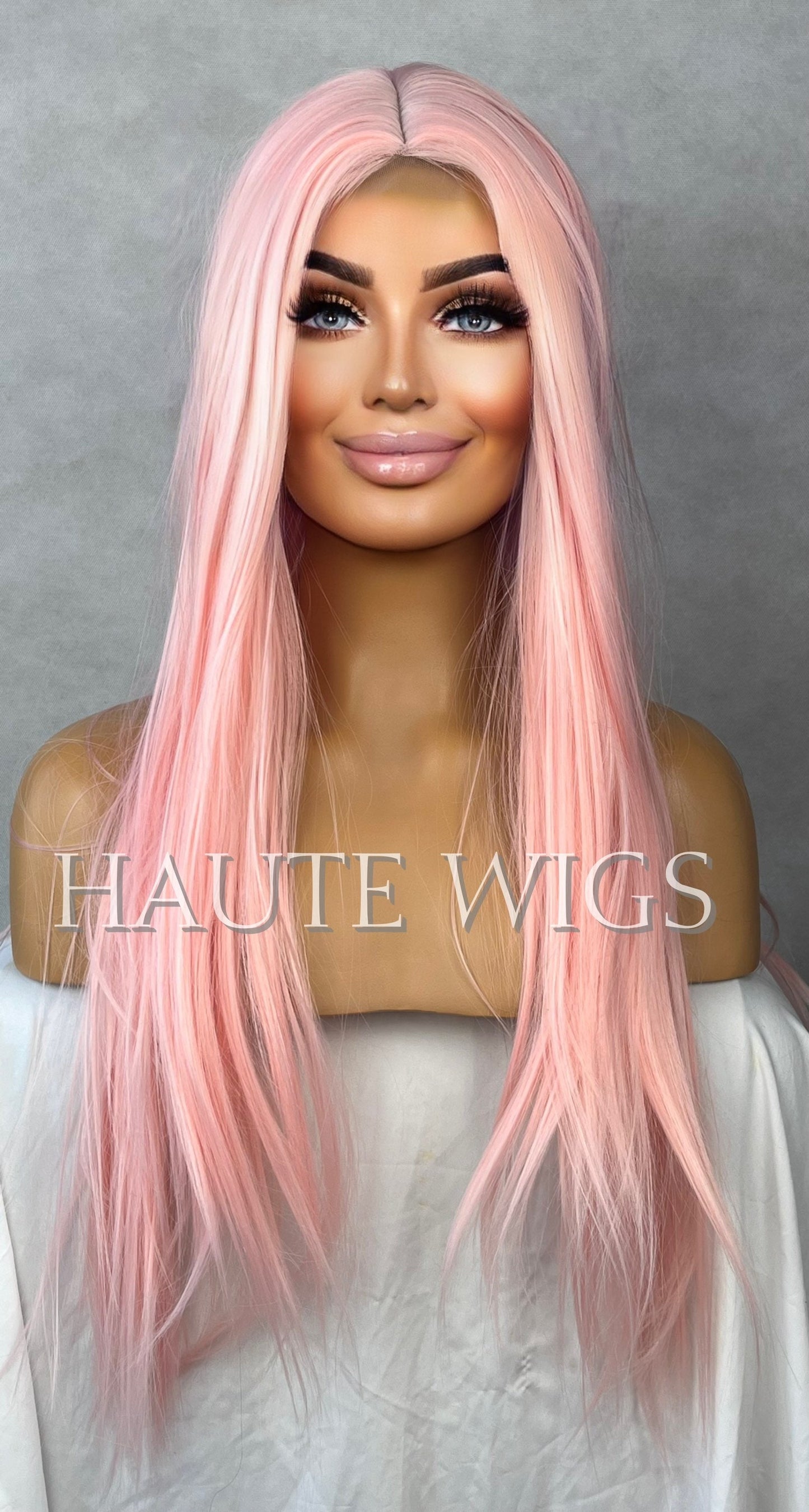 28 Inches Lace Front Baby Powder Pink Womens Wig Ladies Cotton Candy Light Pink Baby Hairs Center Parting Straight Wigs
