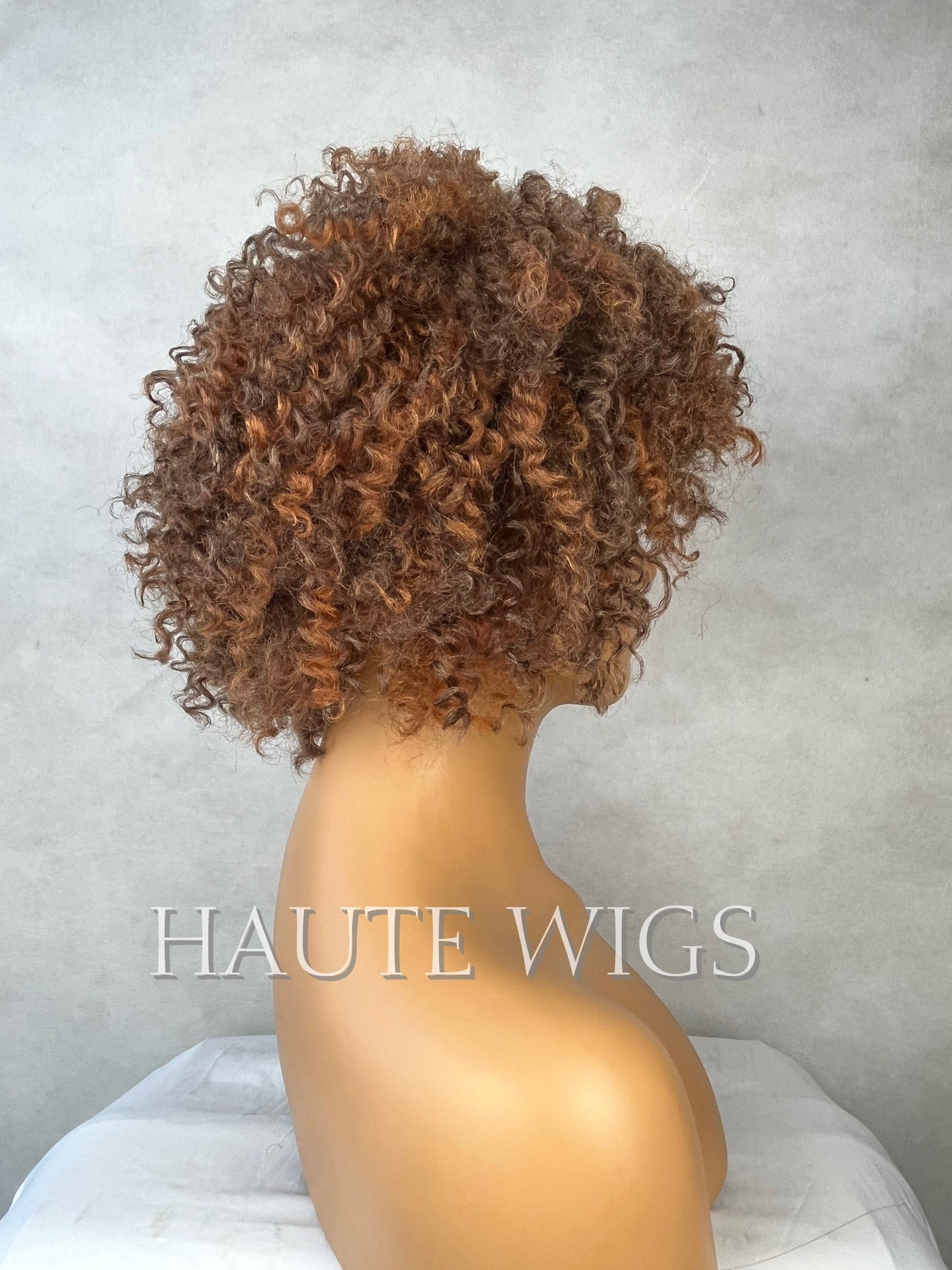 Brown Auburn Mix VERY Curly Wig | Water Waves | Jerry Curl | Vegan Synthetic | No Lace Front | Fancy Dress | Celebrity Spoof Wig