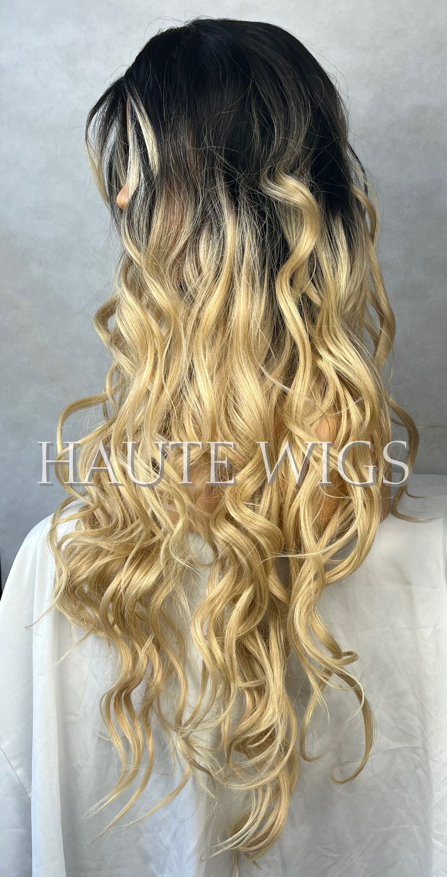 Wavy Curly XXX Long 32 Inches Wig NO Lace Front Ombre Sexy Blonde Human Hair Blends Womens Wigs Gift For Her Haute Wigs