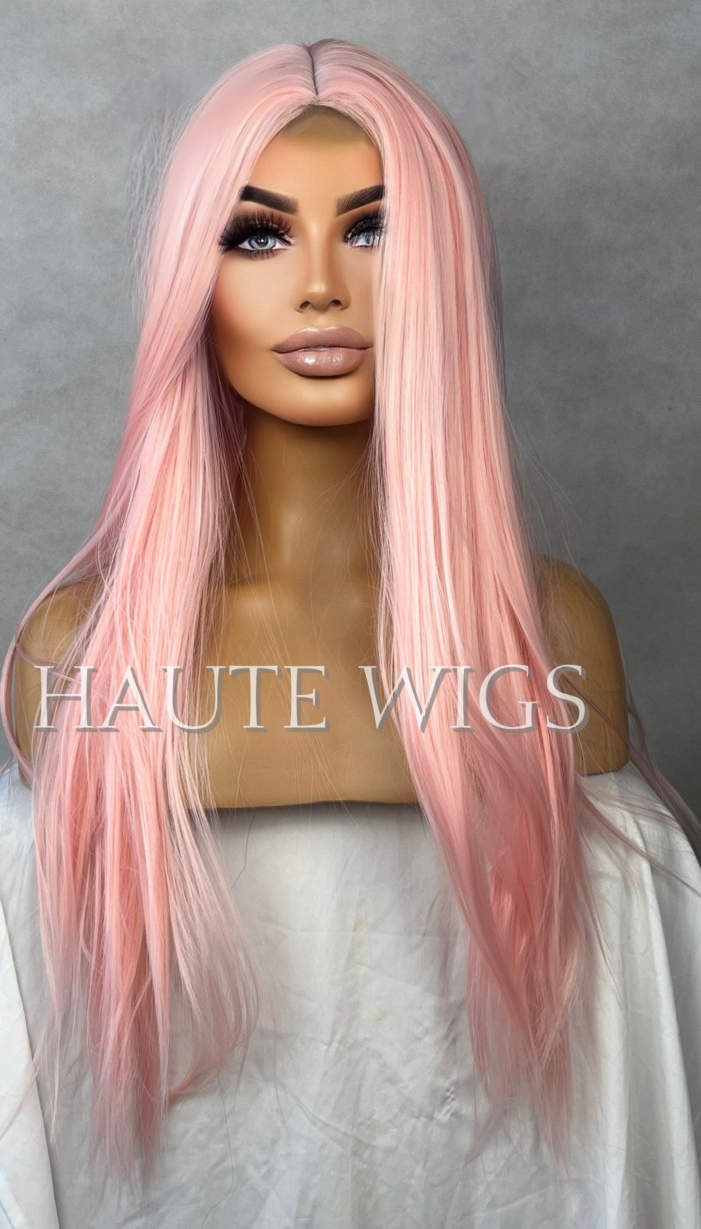 28 Inches Lace Front Baby Powder Pink Womens Wig Ladies Cotton Candy Light Pink Baby Hairs Center Parting Straight Wigs