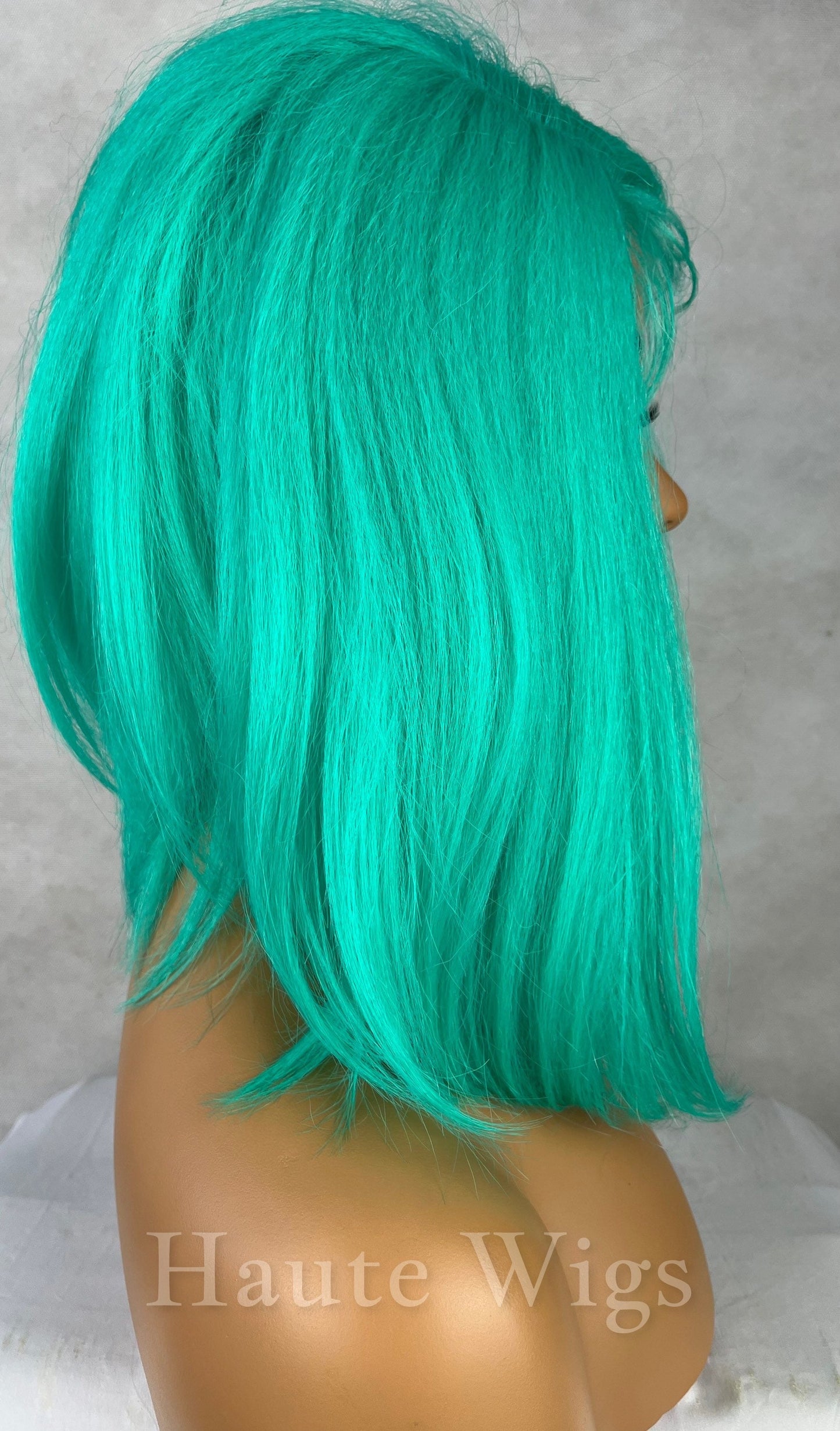 Neon Pastel Bright Green BOB Wig 12 Inches Lace Front Human Hair Blends Womens Ladies Wig Sexy Luxury Slanted Parting Layered Gift For Her