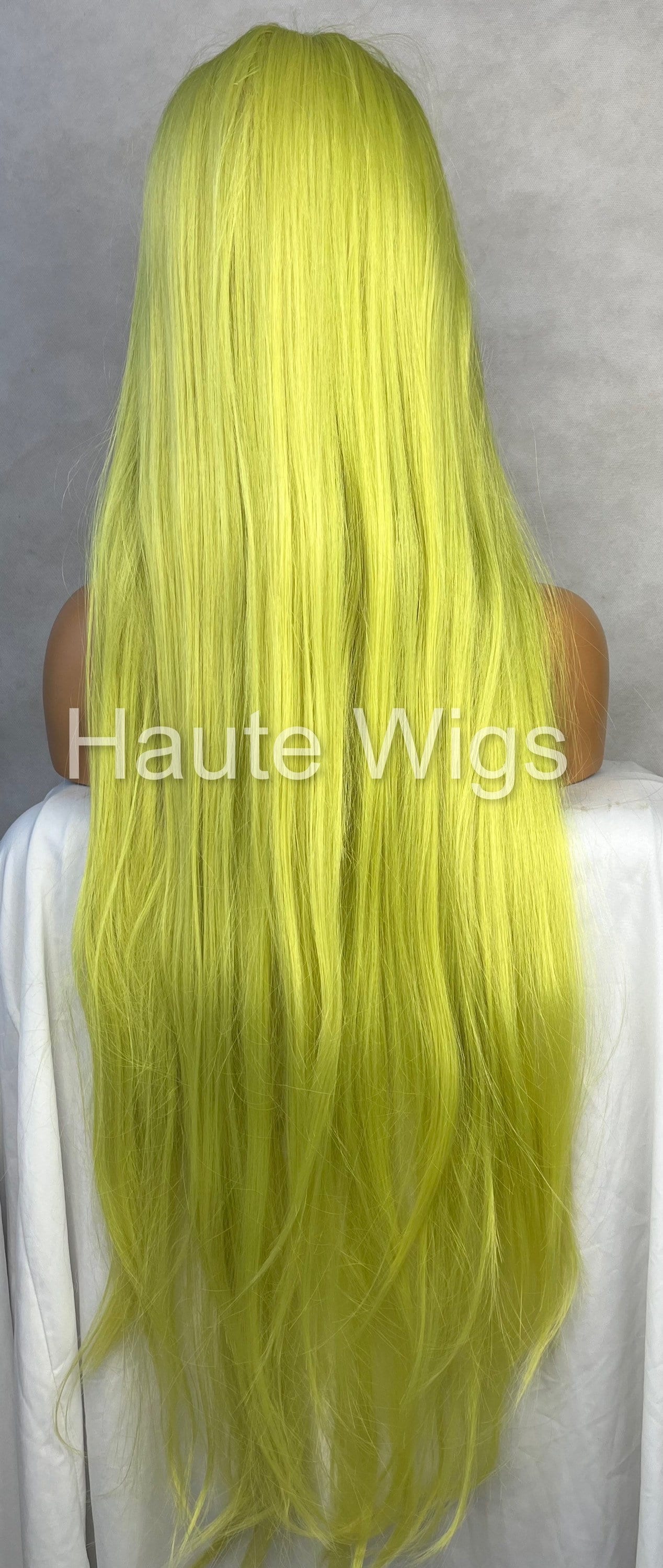 XXXL 40 Inch Lemon Neon Green Yellow RARE Wig Lace Front Long Straight Human Hair Blends Wigs Ladies Eye Catching