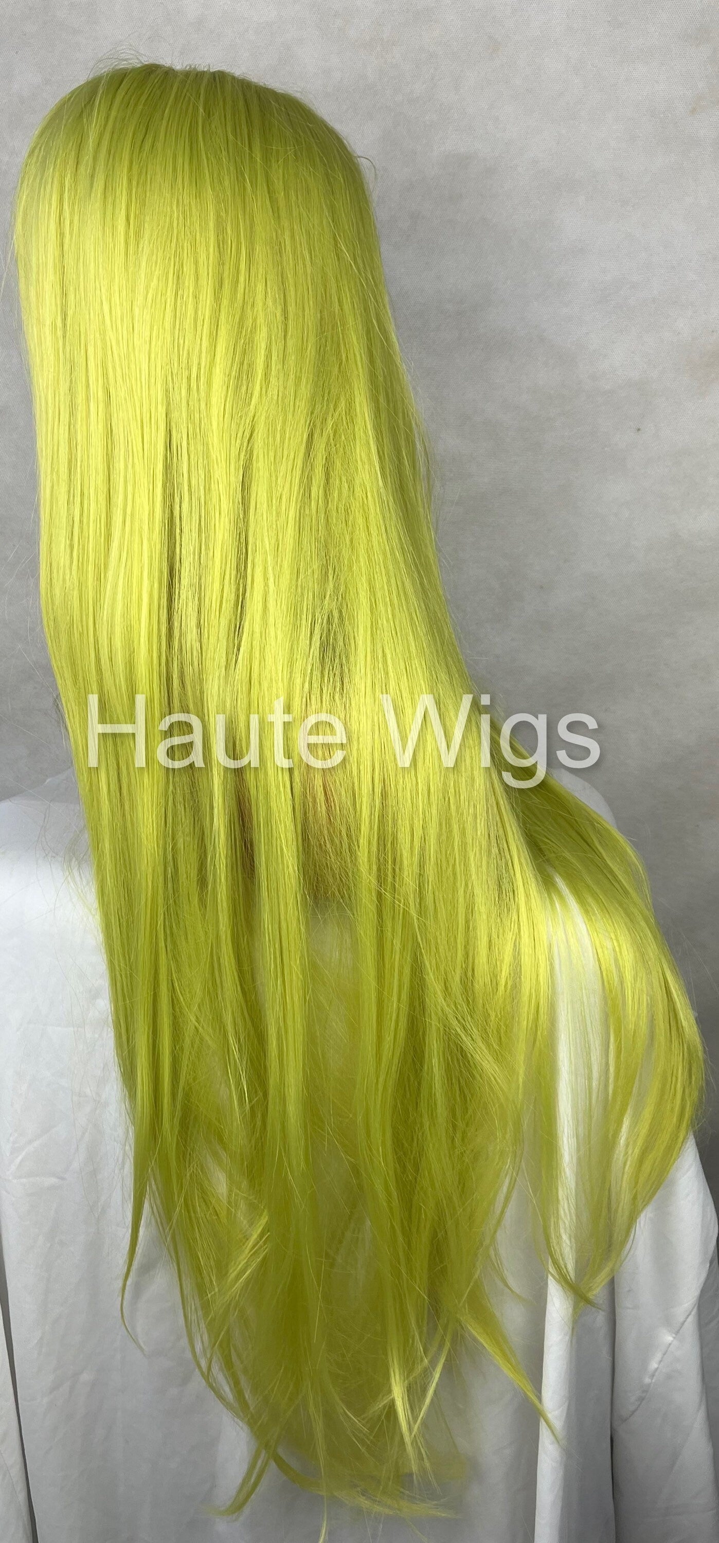 XXXL 40 Inch Lemon Neon Green Yellow RARE Wig Lace Front Long Straight Human Hair Blends Wigs Ladies Eye Catching