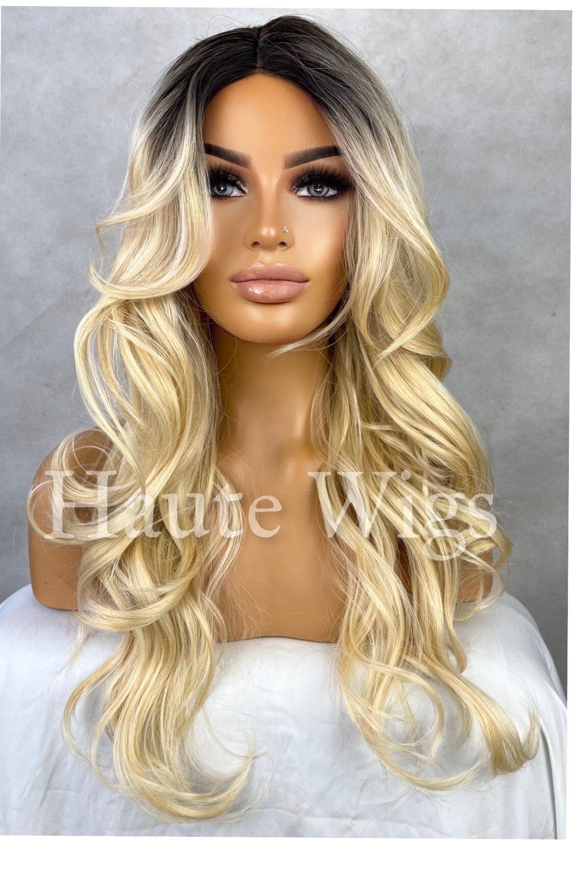 Sugar Honey 22 inch Wavy Natural Light Blonde Wig ombré Womens Long Wig NO Lace Front Realistic Human hair blends Ladies Haute wigs