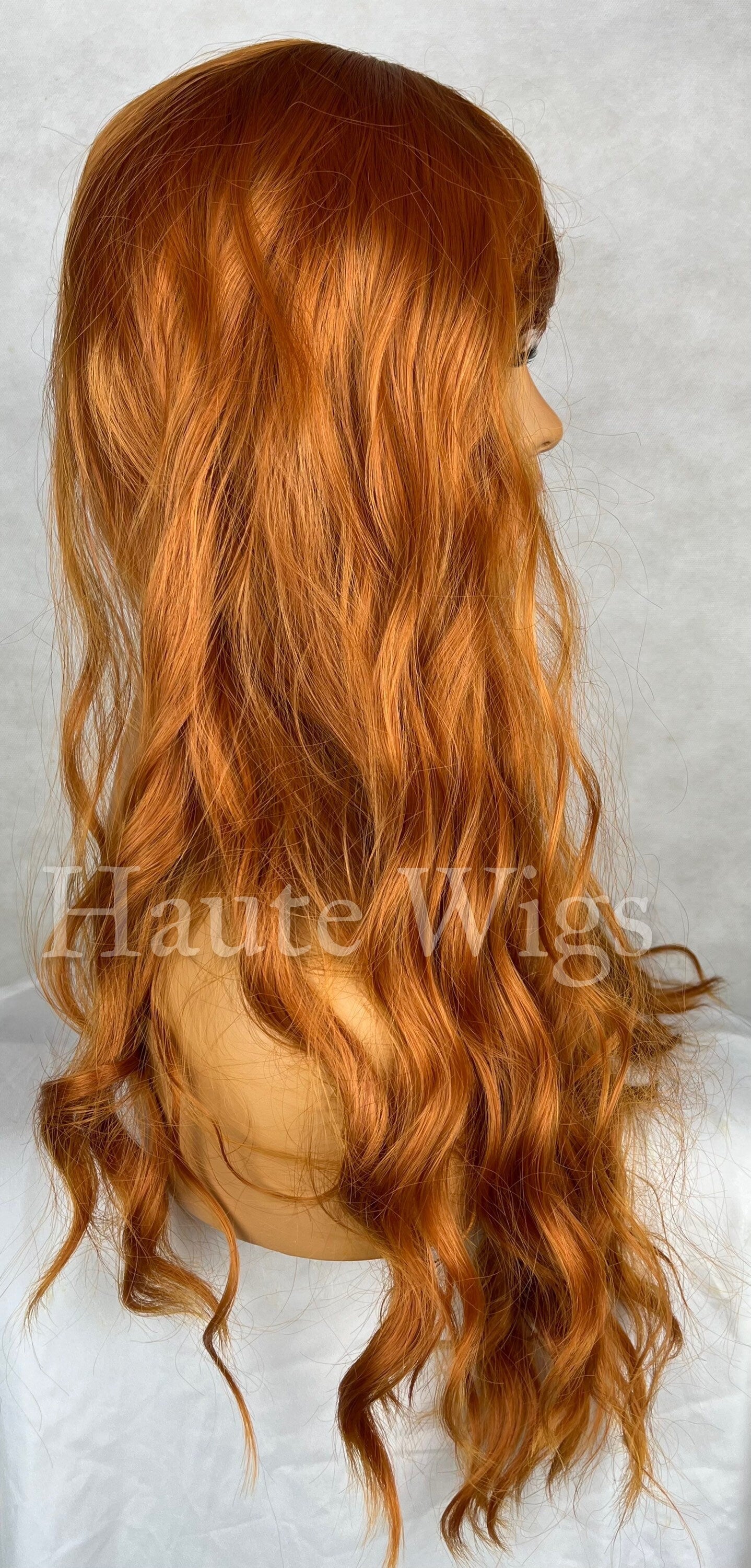 Velvet - Auburn Copper Wig With Bangs / Fringe Long Deep Golden Ginger Brown Layered Silky Wavy Ladies Womens Wigs No Lace Front