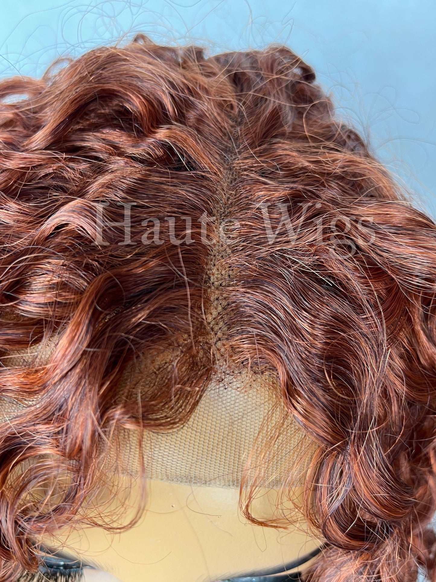 Auburn Charm - Copper Ginger curly tight Water Wet Waves Wig Lace Front Center Parting Thick Wavy Curly Brown Human Hair Blends Haute Wigs