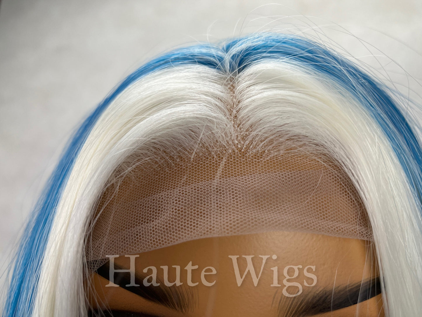 Blue Monday - Lace Front Womens Wig Ladies Straight Clean Ocean Blue With White Money Piece Streaks Highlights Haute Wigs gift for her