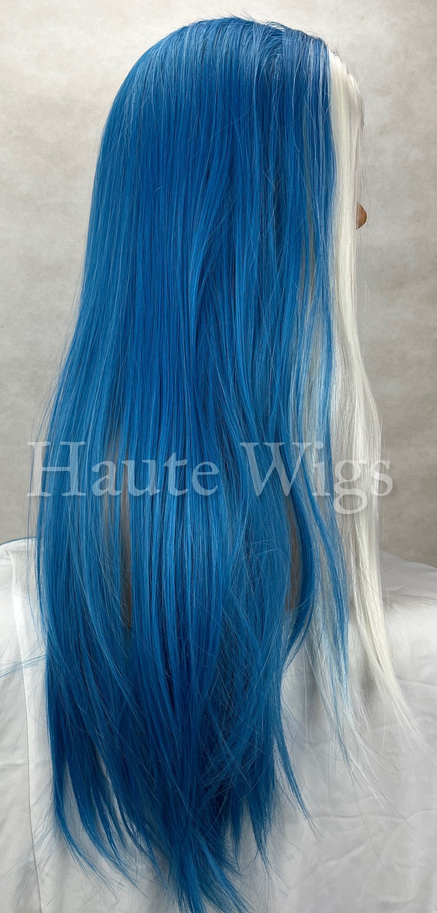 Blue Monday - Lace Front Womens Wig Ladies Straight Clean Ocean Blue With White Money Piece Streaks Highlights Haute Wigs gift for her