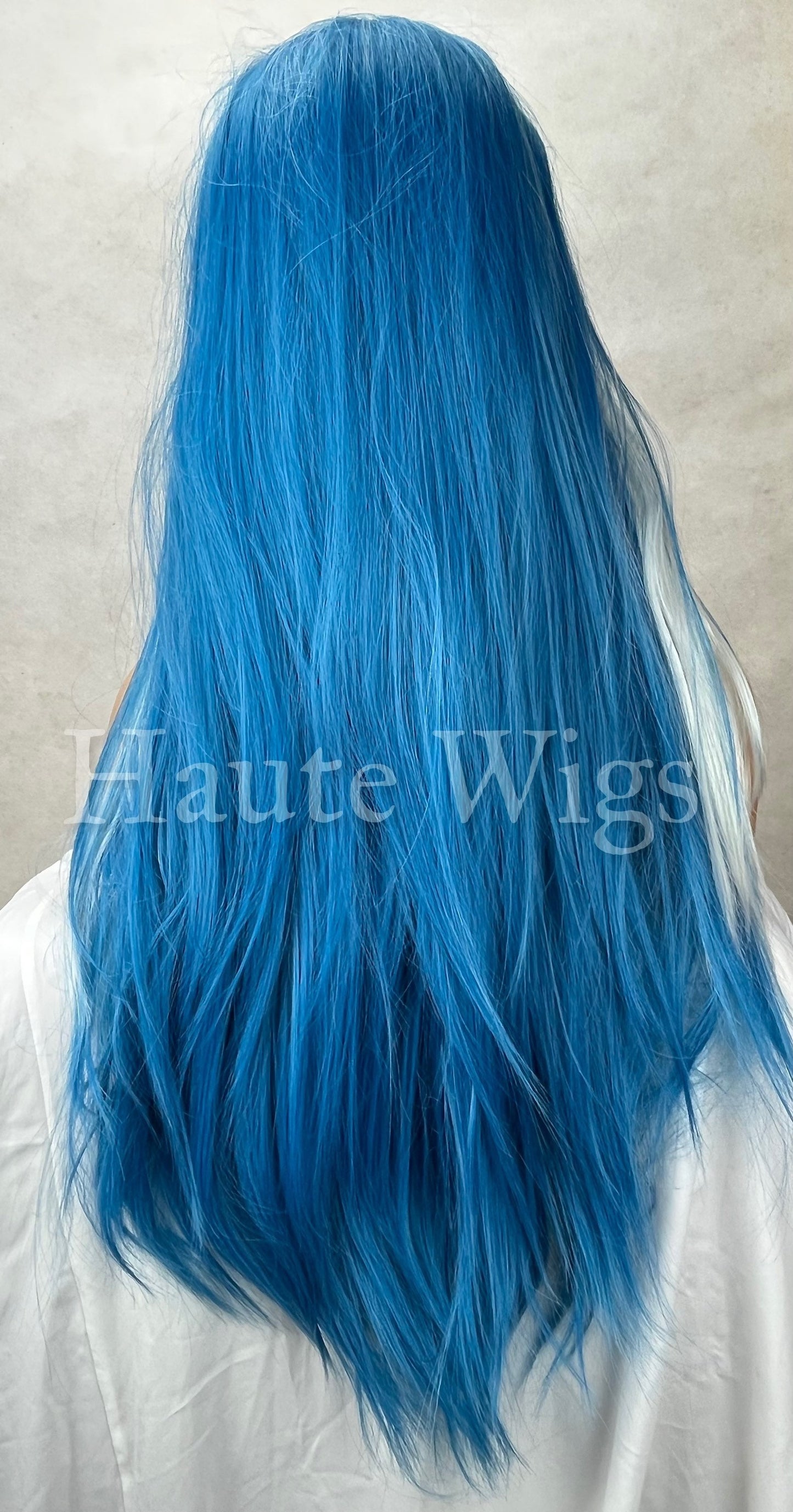 Blue Monday - Lace Front Womens Wig Ladies Straight Clean Ocean Blue With White Money Piece Streaks Highlights Haute Wigs gift for her