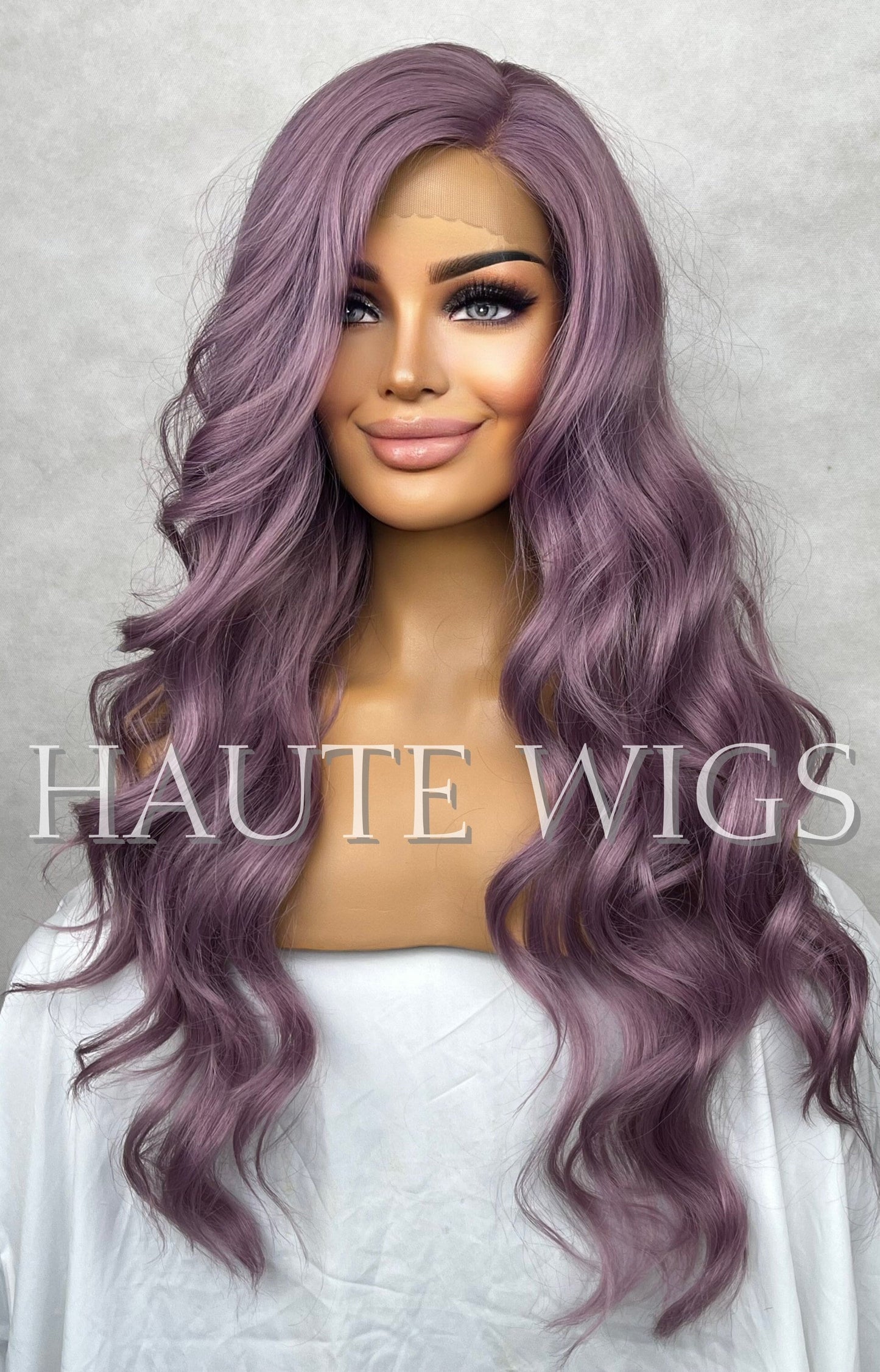 Purple Haze Lilac Light Violet Wig Long Wavy side parting HD Lace Front Human Hair Blends Wig Gift for her Ladies Womens Wigs