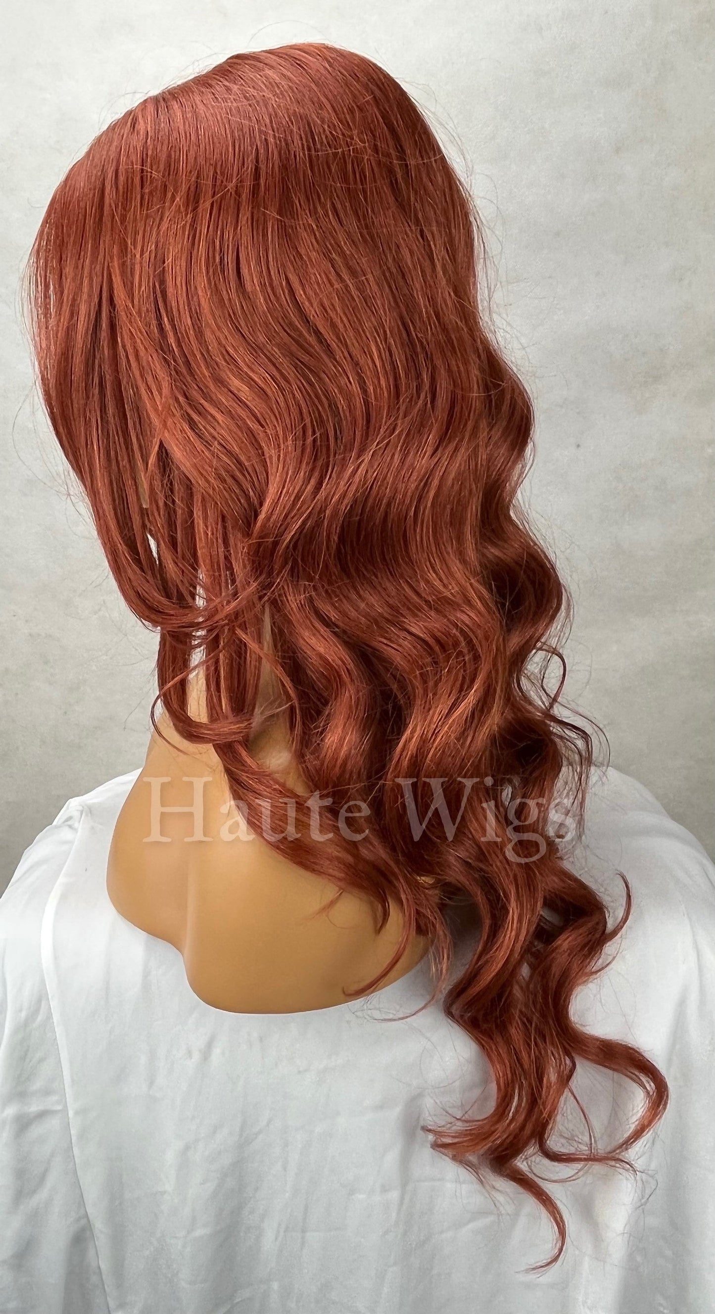 Valentine - Auburn Lace Front Human Hair Blends Womens Wig Ladies Deep Copper Ginger Brown Luxury Baby Hairs Center Parting Wavy Curly